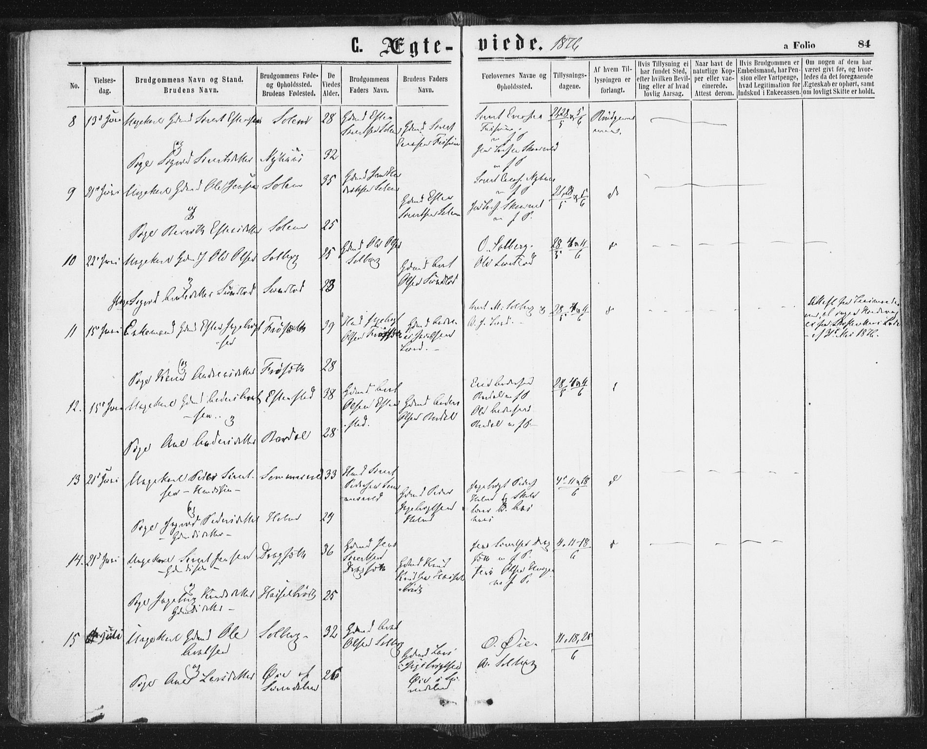 Ministerialprotokoller, klokkerbøker og fødselsregistre - Sør-Trøndelag, SAT/A-1456/689/L1039: Parish register (official) no. 689A04, 1865-1878, p. 84