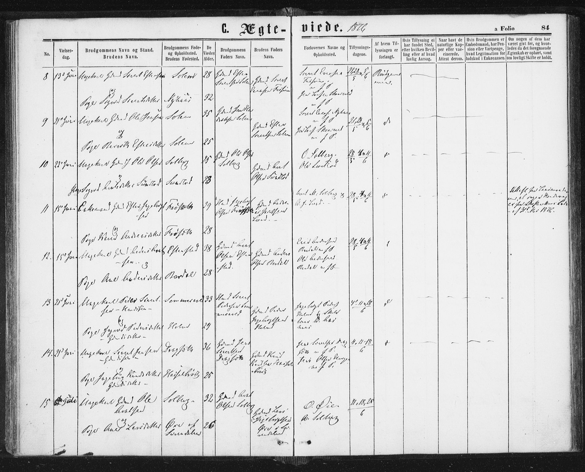 Ministerialprotokoller, klokkerbøker og fødselsregistre - Sør-Trøndelag, AV/SAT-A-1456/689/L1039: Parish register (official) no. 689A04, 1865-1878, p. 84