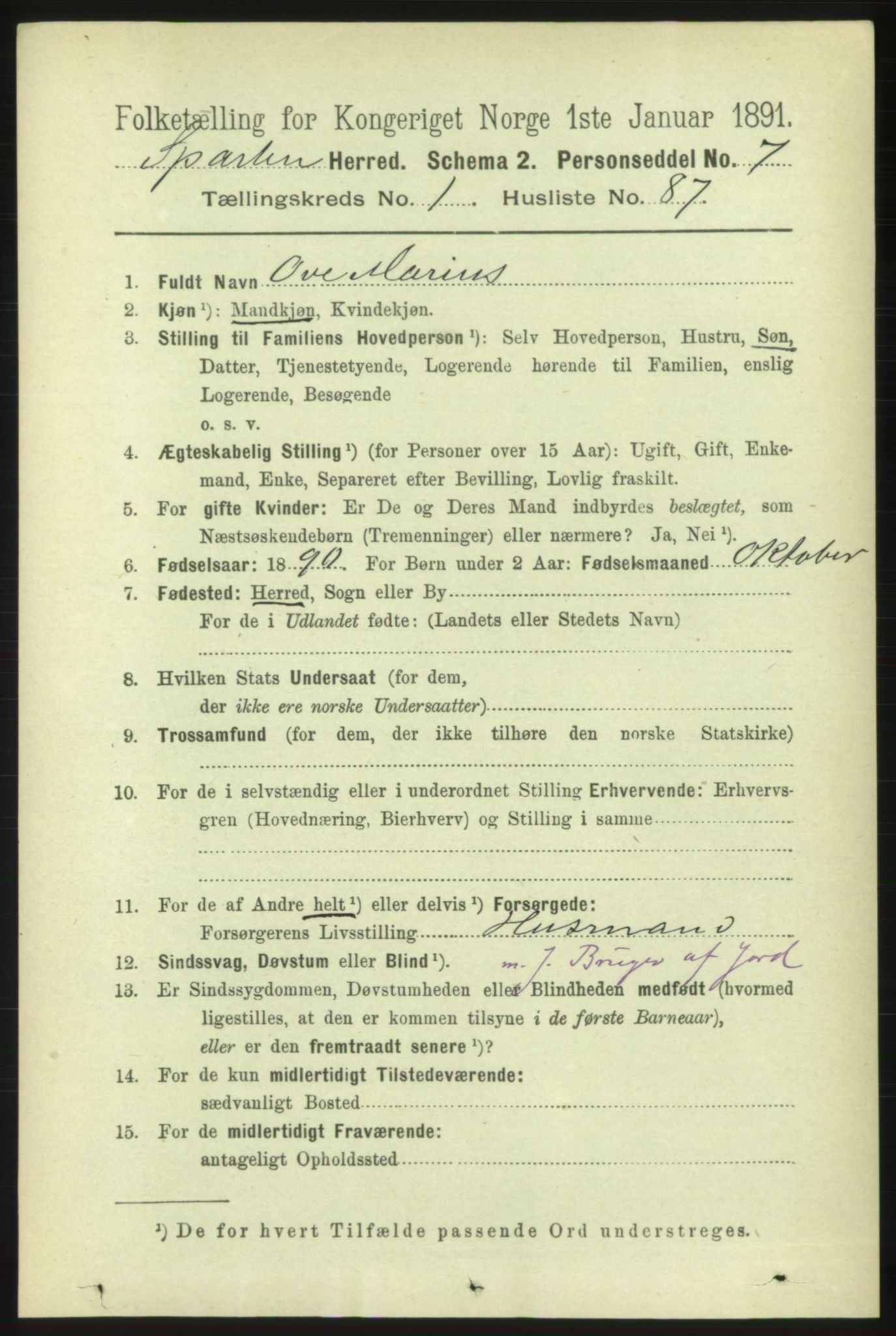 RA, 1891 census for 1731 Sparbu, 1891, p. 634