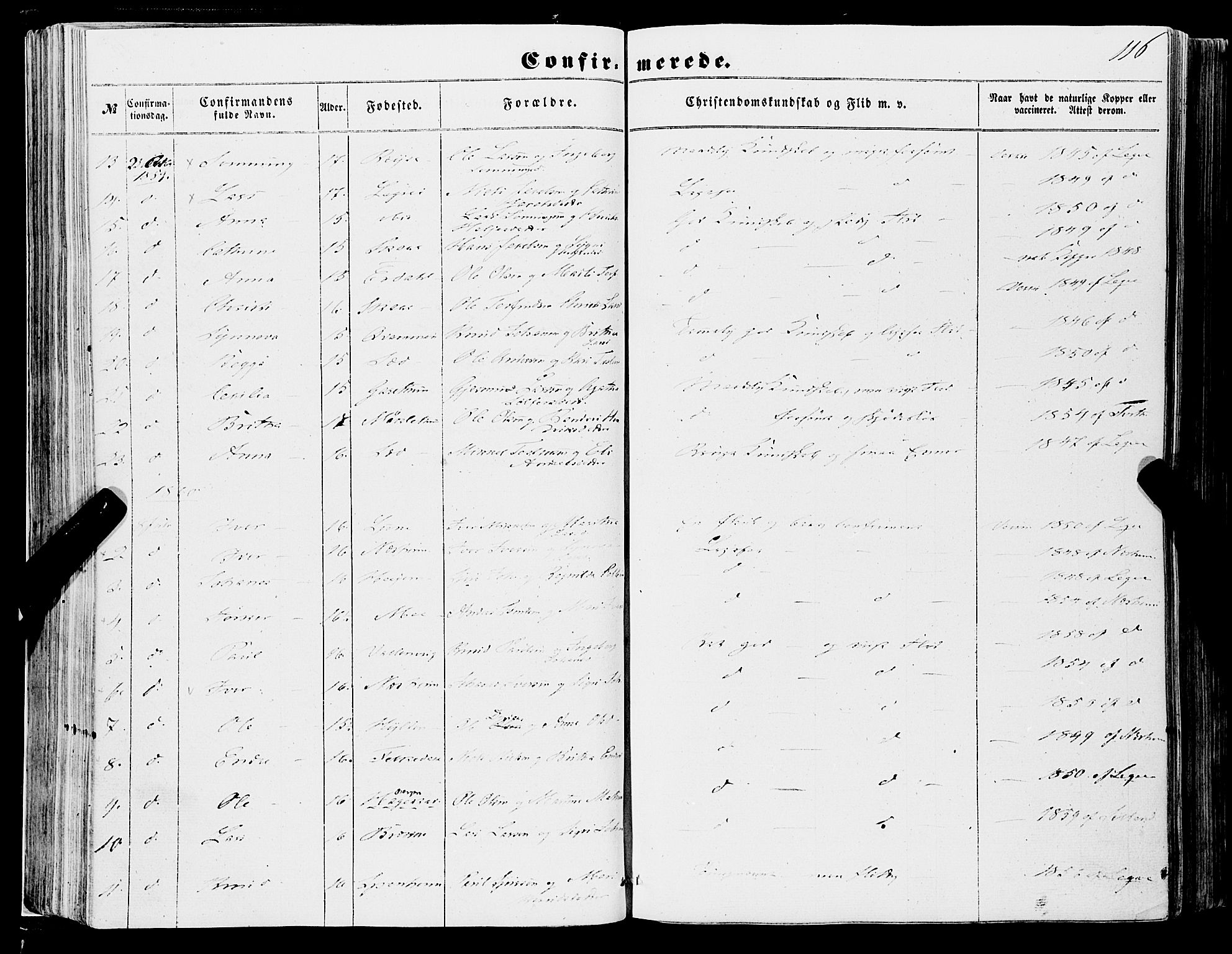 Ulvik sokneprestembete, SAB/A-78801/H/Haa: Parish register (official) no. A 13, 1853-1863, p. 116