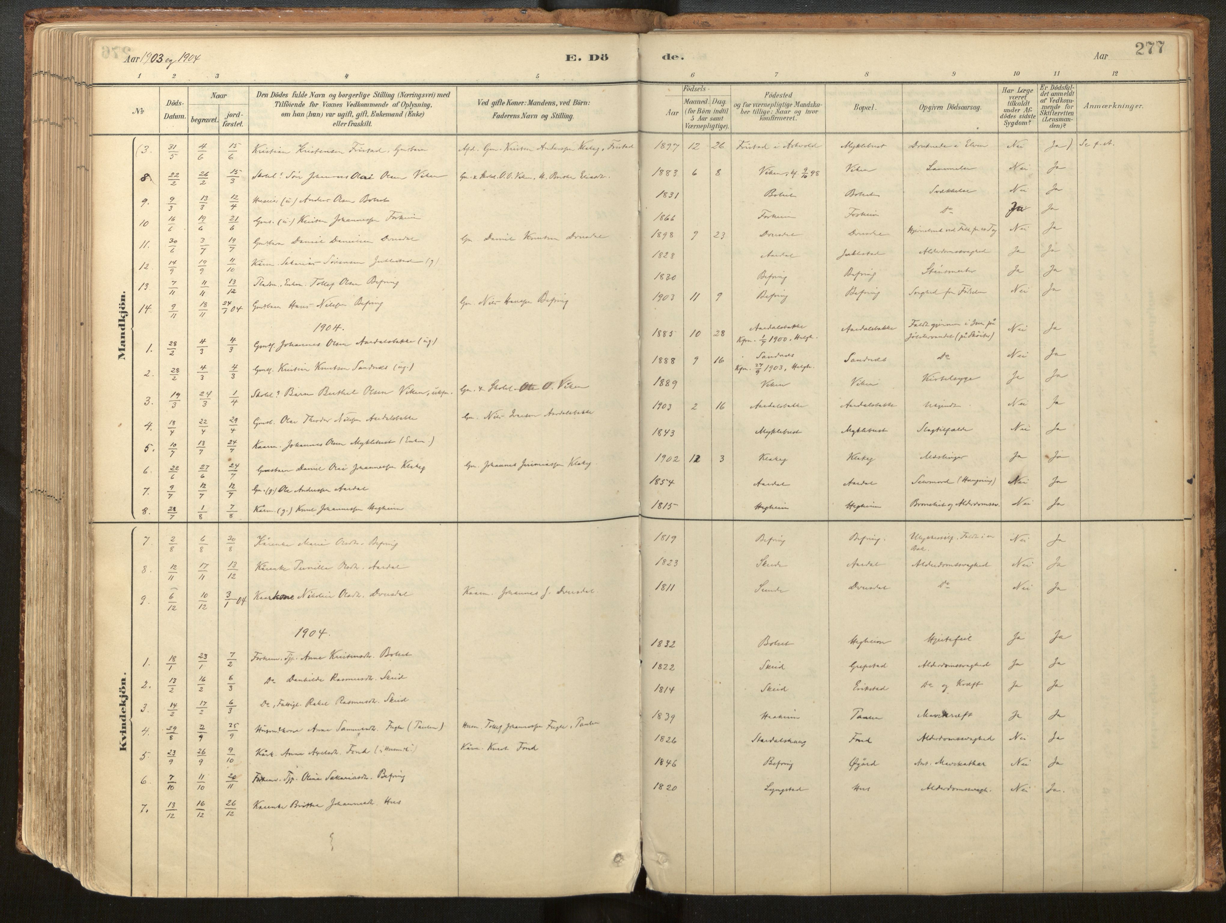 Jølster sokneprestembete, SAB/A-80701/H/Haa/Haac/L0001: Parish register (official) no. C 1, 1882-1928, p. 277