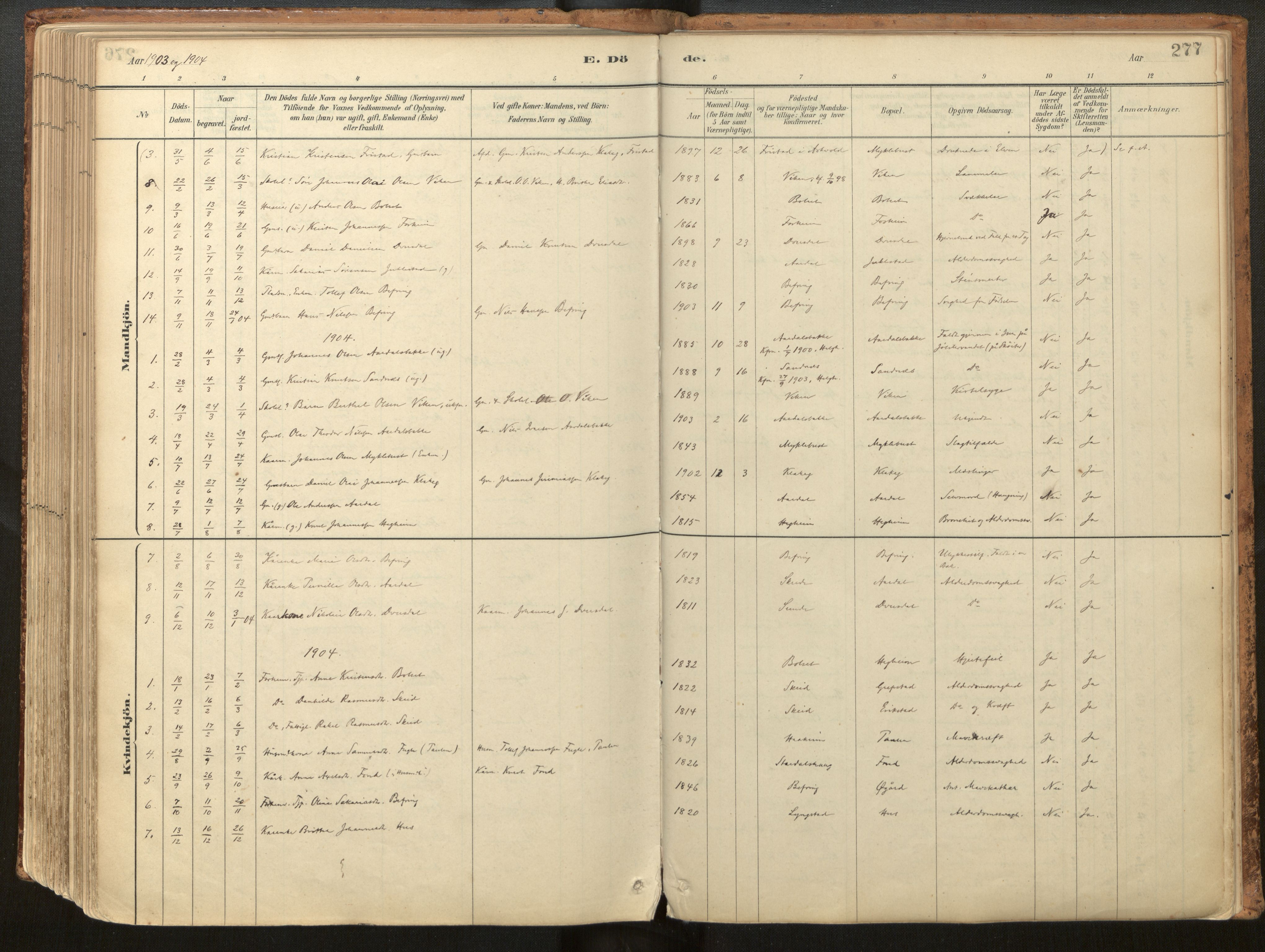 Jølster sokneprestembete, AV/SAB-A-80701/H/Haa/Haac/L0001: Parish register (official) no. C 1, 1882-1928, p. 277