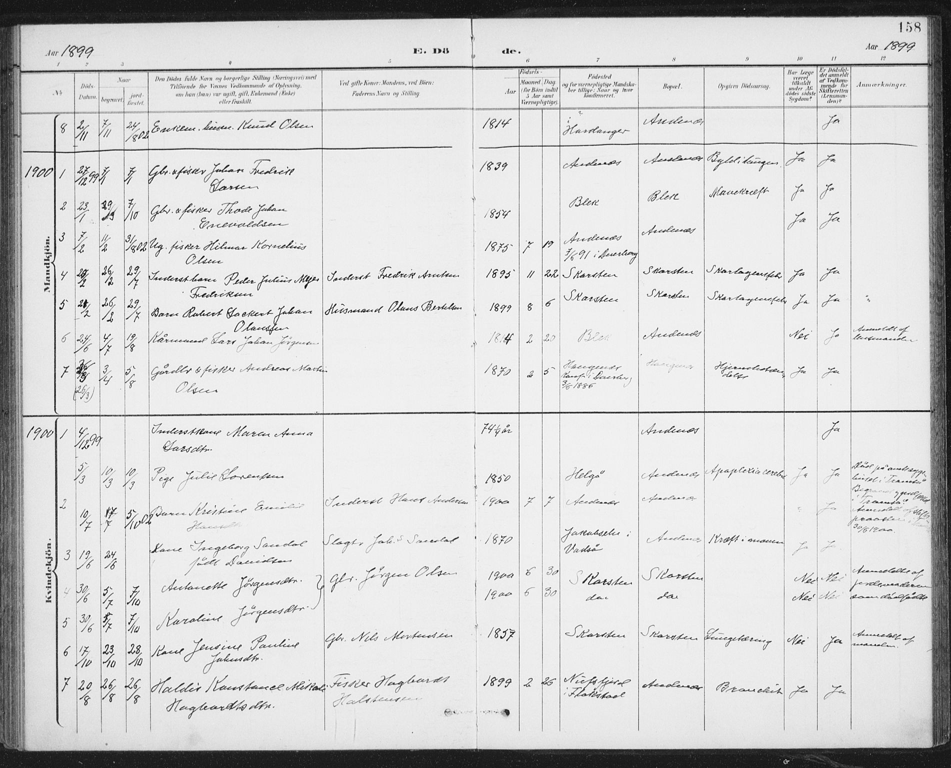 Ministerialprotokoller, klokkerbøker og fødselsregistre - Nordland, SAT/A-1459/899/L1437: Parish register (official) no. 899A05, 1897-1908, p. 158