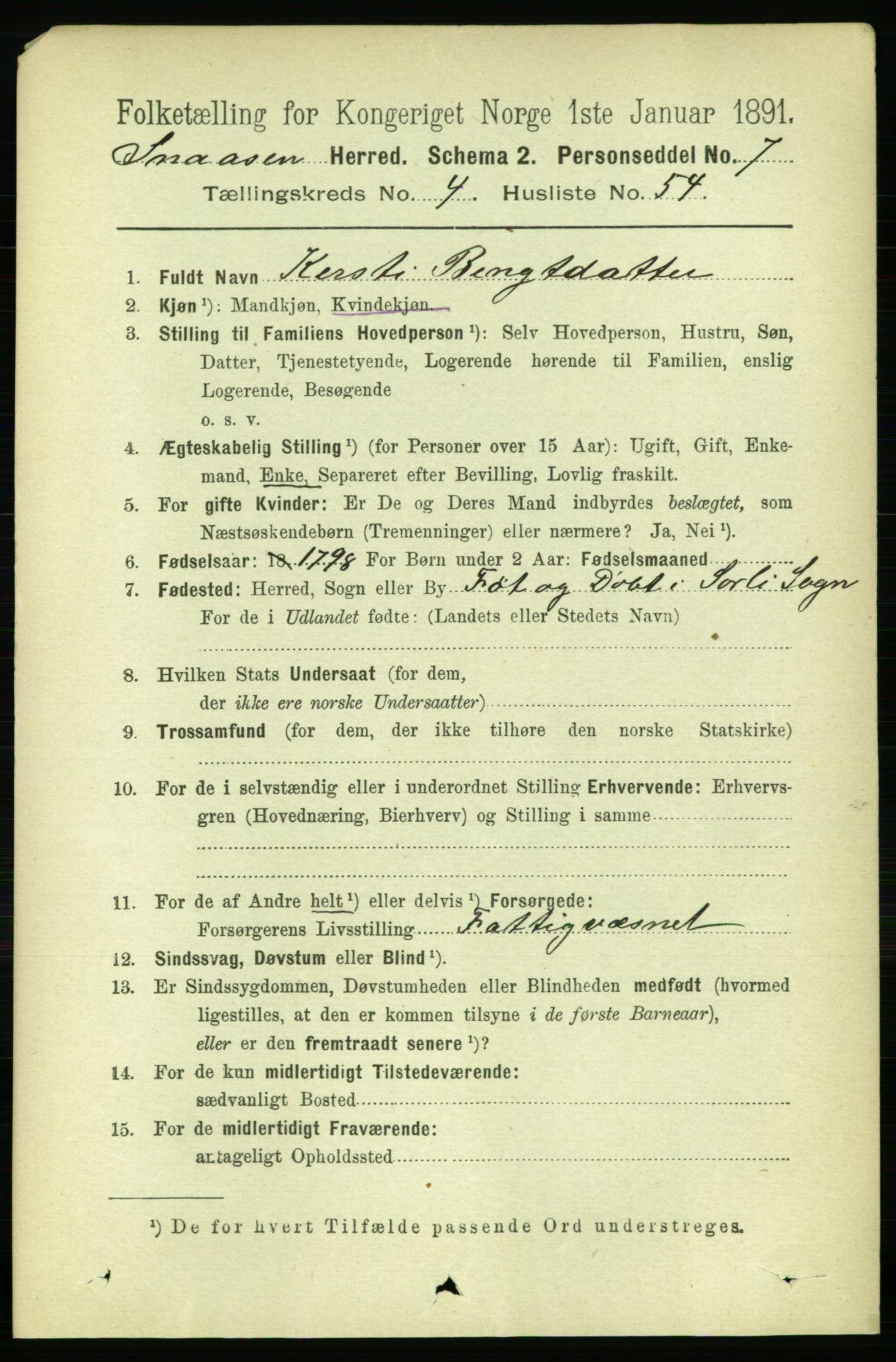 RA, 1891 census for 1736 Snåsa, 1891, p. 1409