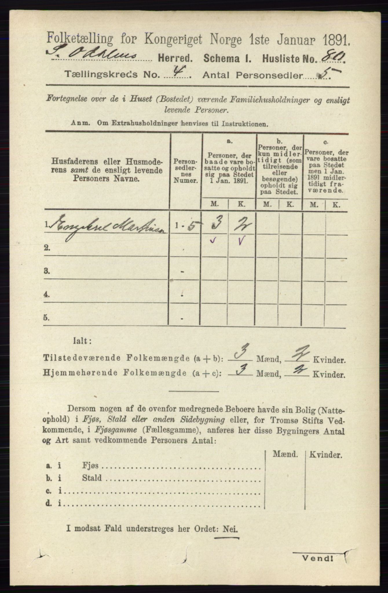 RA, 1891 census for 0419 Sør-Odal, 1891, p. 1733