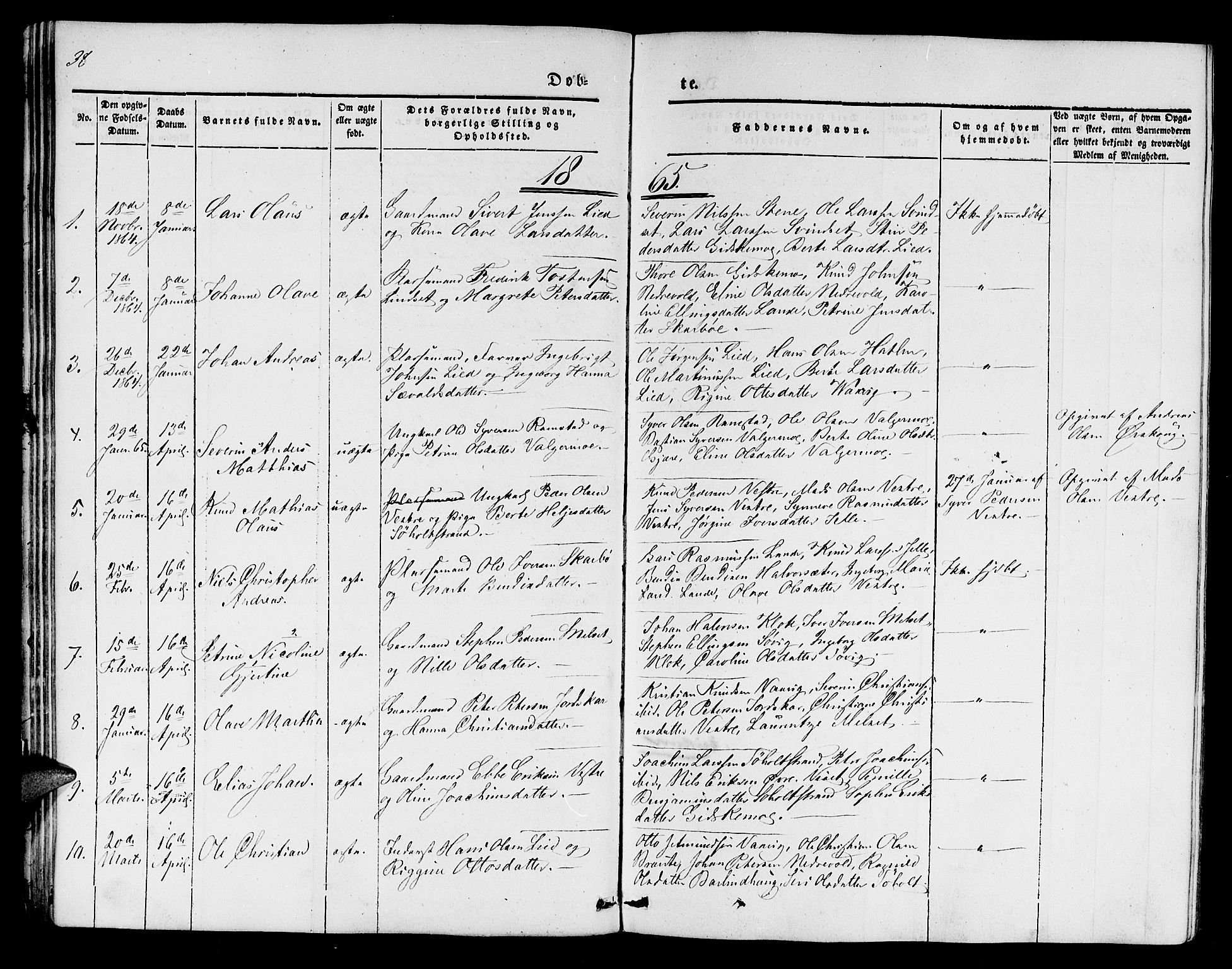 Ministerialprotokoller, klokkerbøker og fødselsregistre - Møre og Romsdal, SAT/A-1454/522/L0324: Parish register (copy) no. 522C03, 1854-1871, p. 38