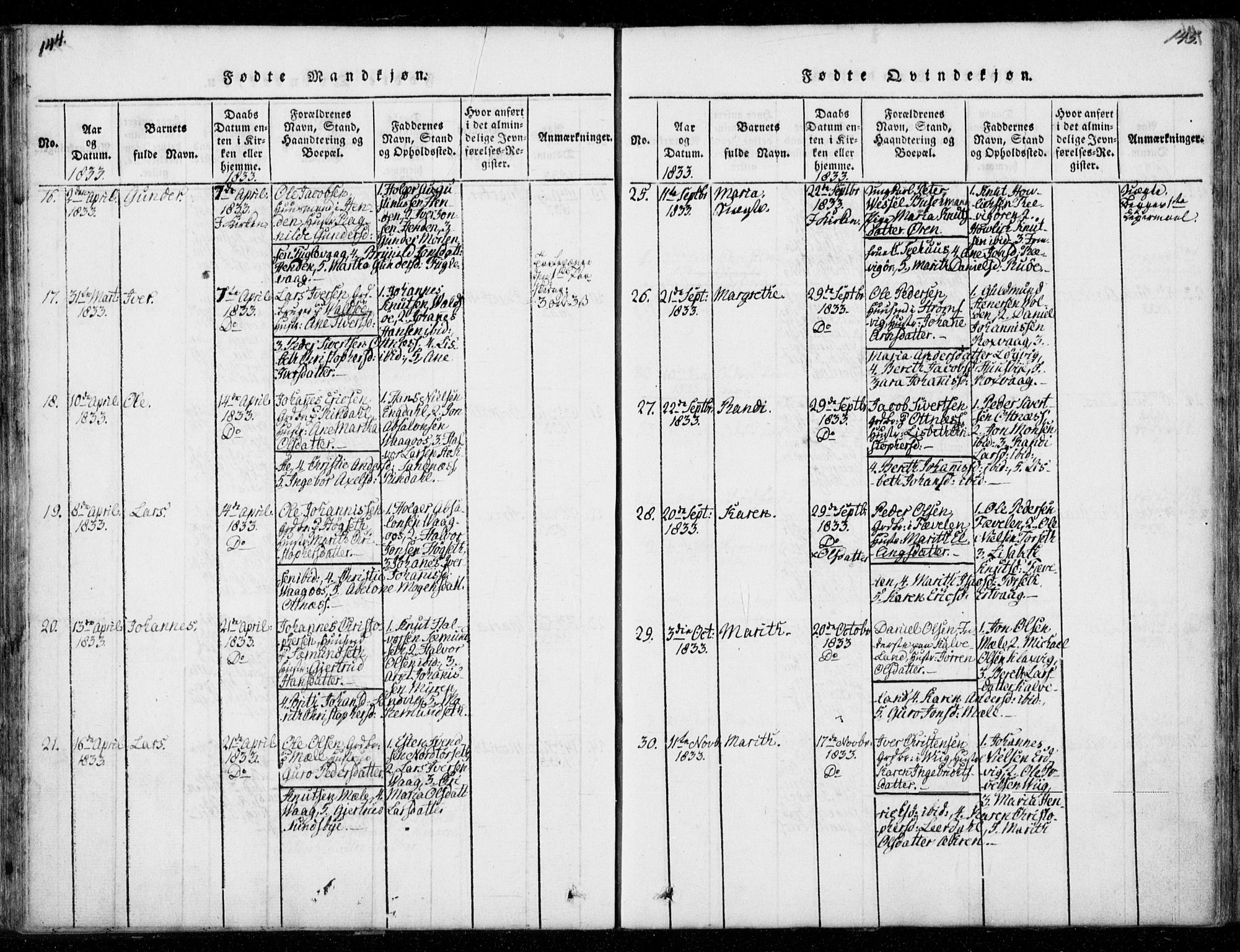 Ministerialprotokoller, klokkerbøker og fødselsregistre - Møre og Romsdal, AV/SAT-A-1454/578/L0903: Parish register (official) no. 578A02, 1819-1838, p. 144-145