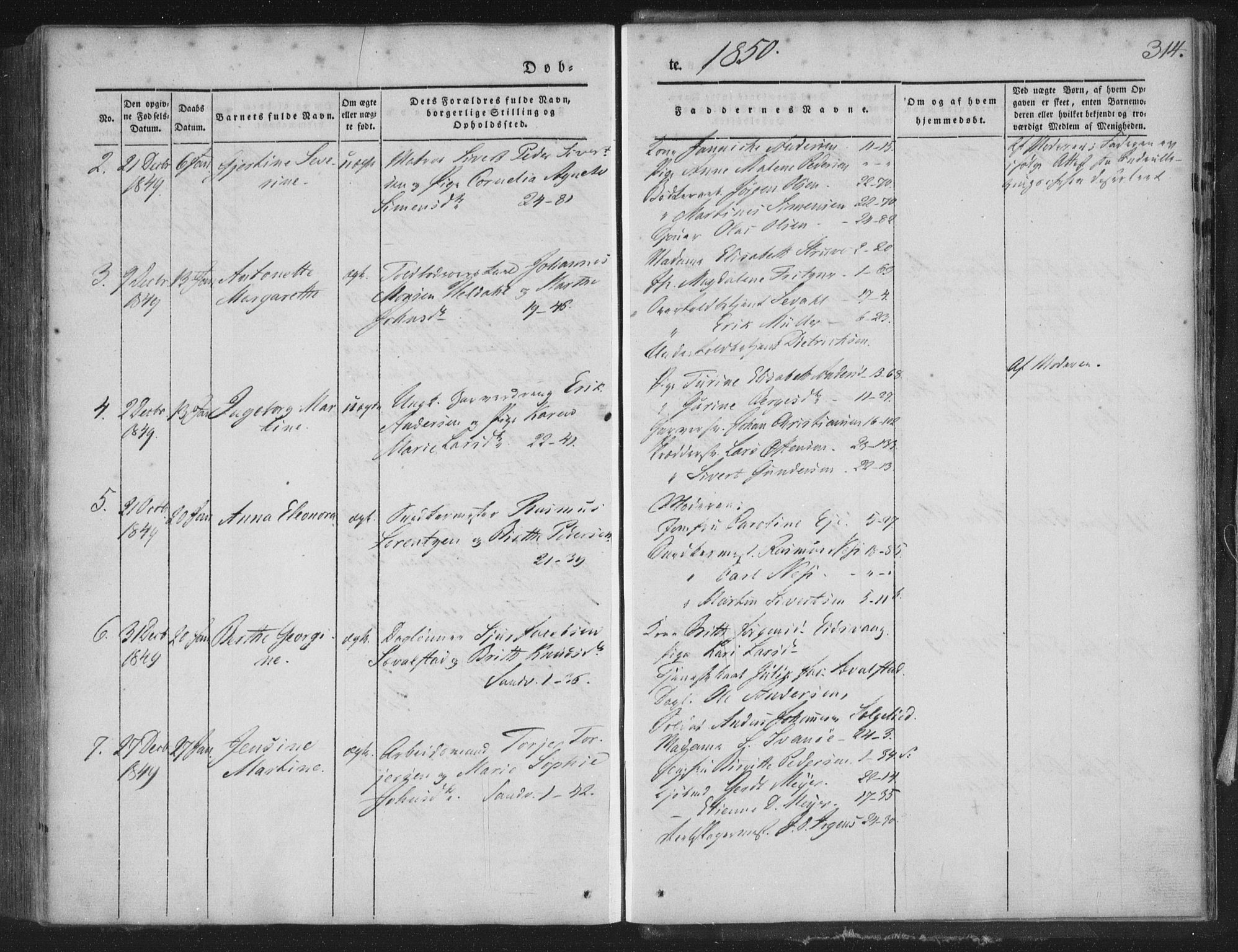 Korskirken sokneprestembete, SAB/A-76101/H/Haa/L0016: Parish register (official) no. B 2, 1841-1851, p. 314