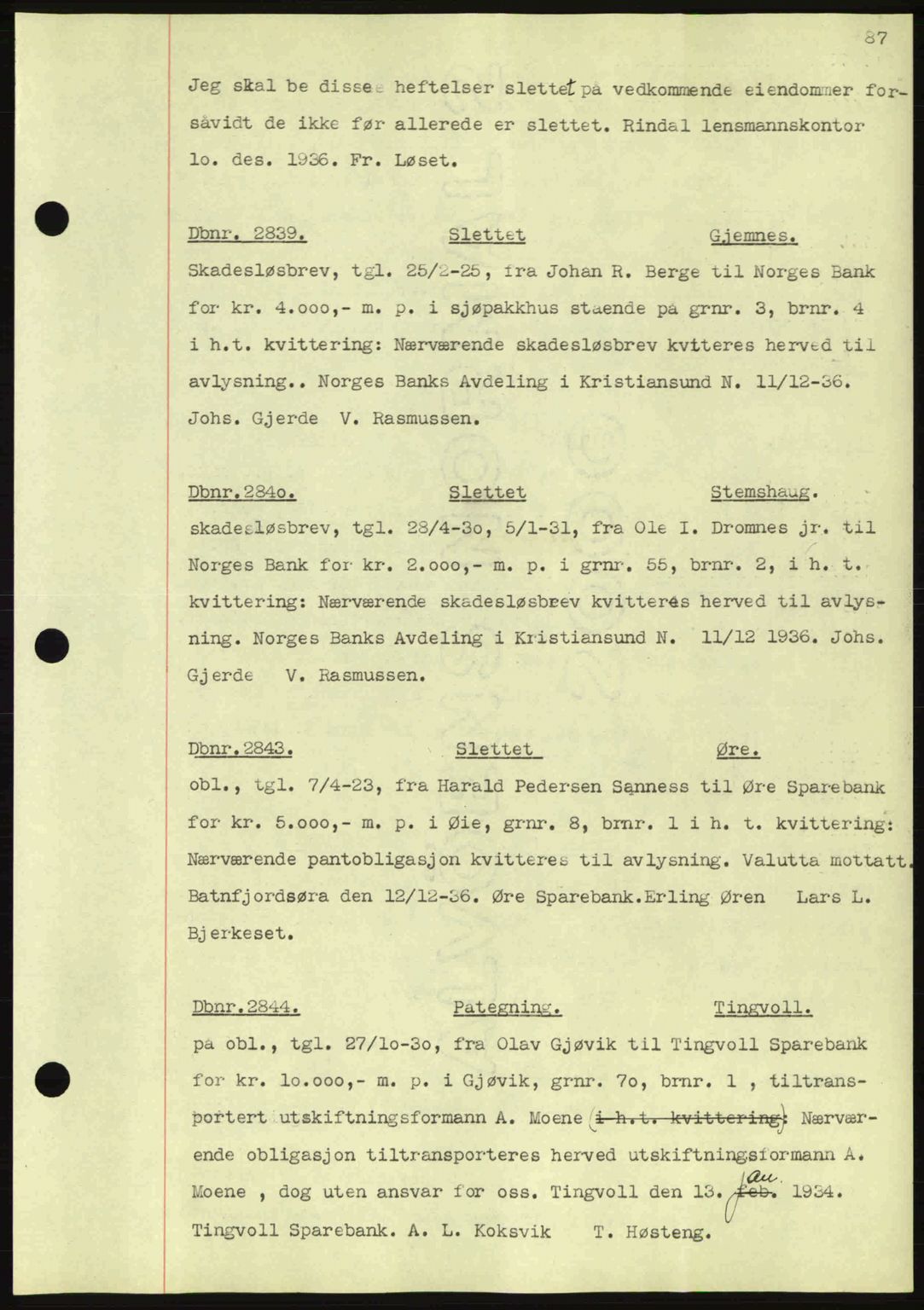 Nordmøre sorenskriveri, AV/SAT-A-4132/1/2/2Ca: Mortgage book no. C80, 1936-1939, Diary no: : 2839/1936