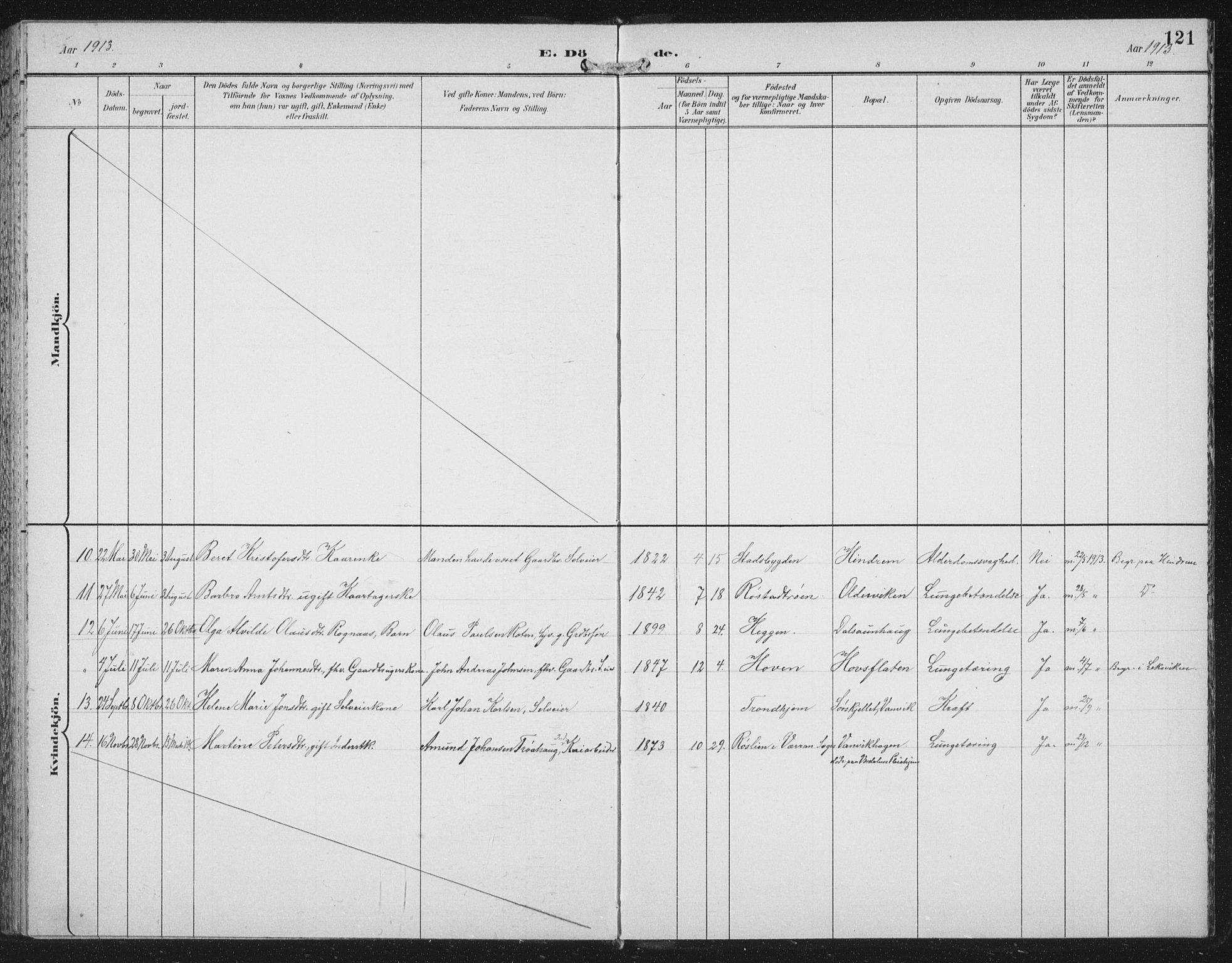 Ministerialprotokoller, klokkerbøker og fødselsregistre - Nord-Trøndelag, SAT/A-1458/702/L0024: Parish register (official) no. 702A02, 1898-1914, p. 121
