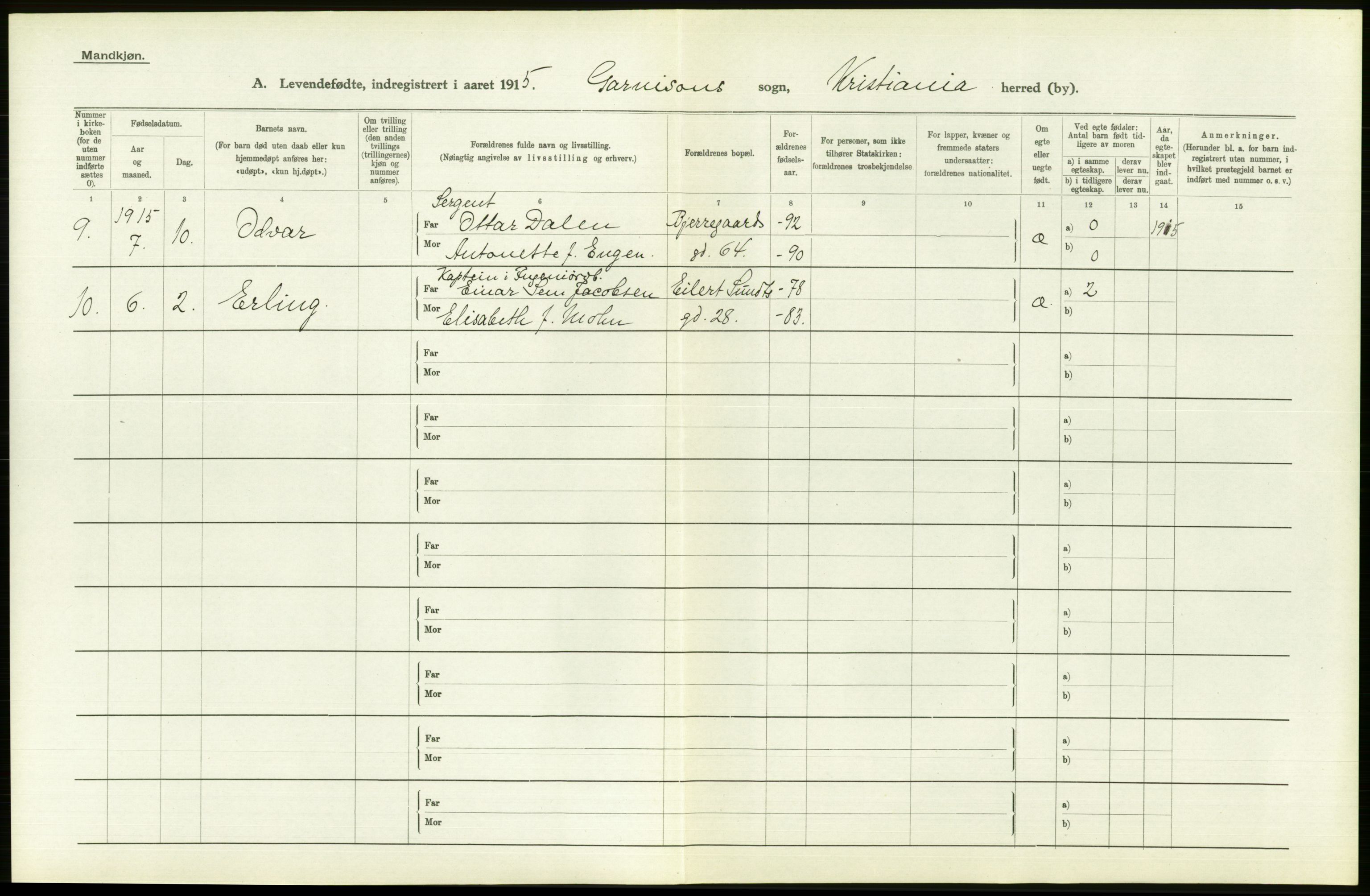 Statistisk sentralbyrå, Sosiodemografiske emner, Befolkning, AV/RA-S-2228/D/Df/Dfb/Dfbe/L0006: Kristiania: Levendefødte menn og kvinner., 1915, p. 588