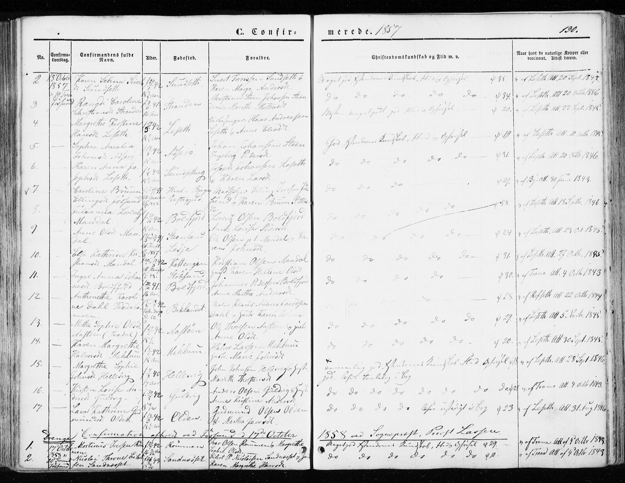 Ministerialprotokoller, klokkerbøker og fødselsregistre - Sør-Trøndelag, AV/SAT-A-1456/655/L0677: Parish register (official) no. 655A06, 1847-1860, p. 130