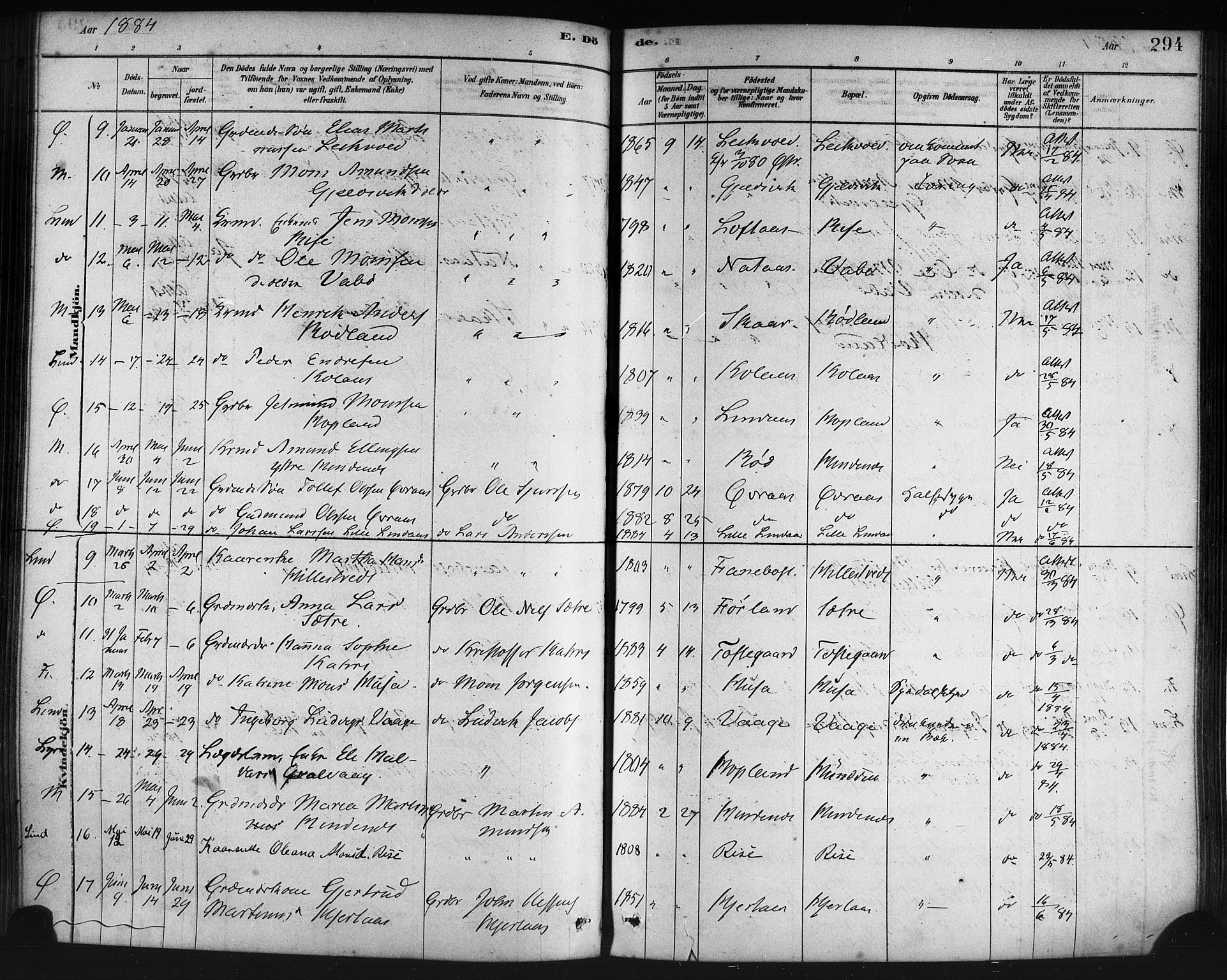 Lindås Sokneprestembete, AV/SAB-A-76701/H/Haa/Haaa/L0019: Parish register (official) no. A 19, 1878-1912, p. 294