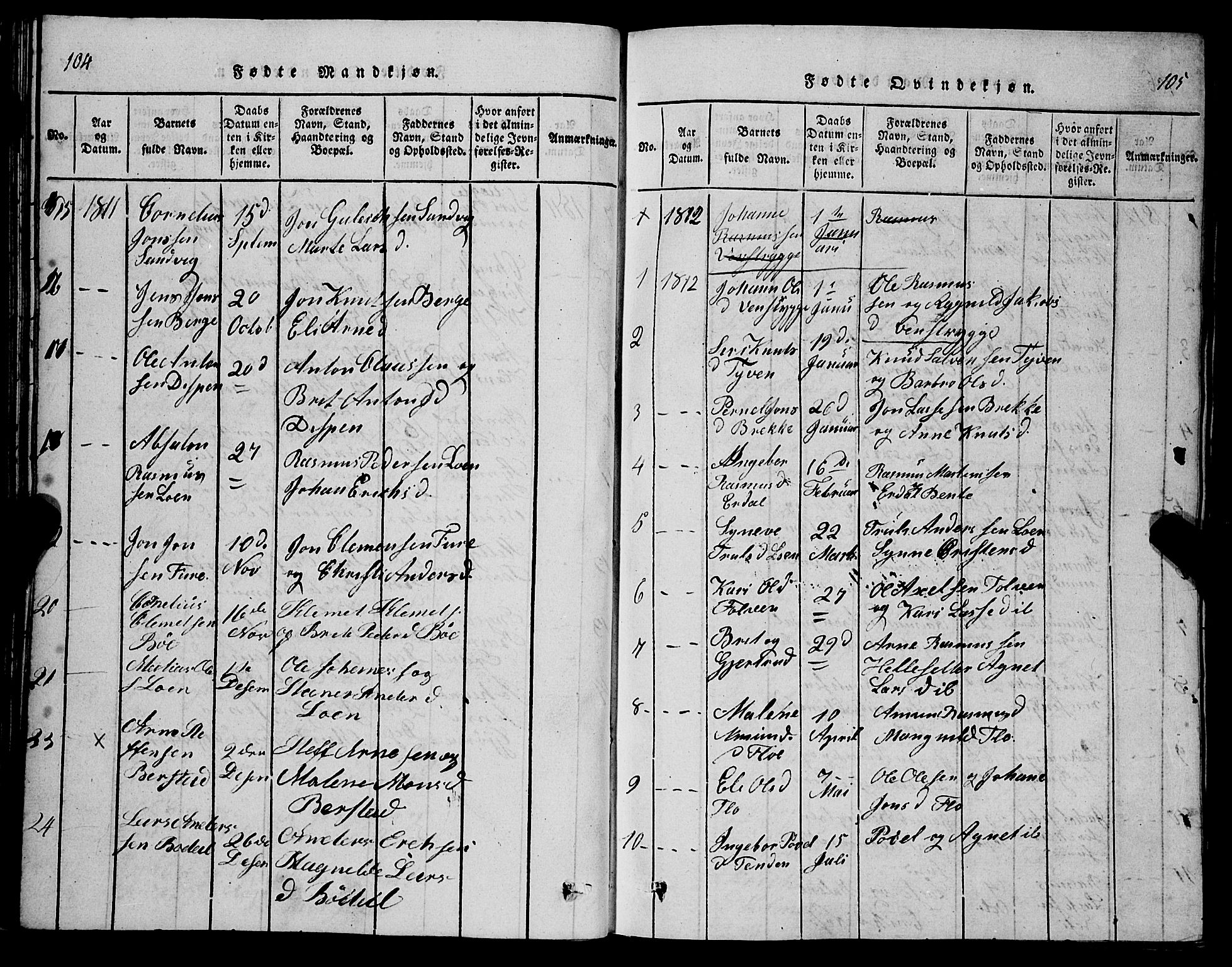 Stryn Sokneprestembete, AV/SAB-A-82501: Parish register (copy) no. C 1, 1801-1845, p. 104-105