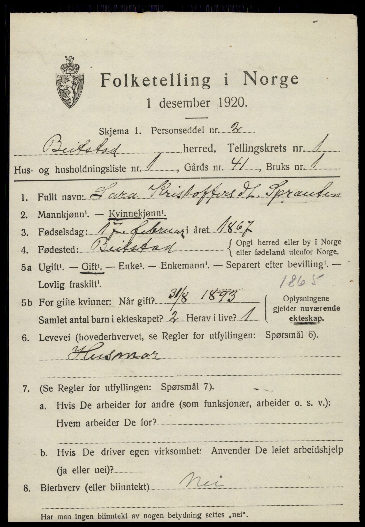 SAT, 1920 census for Beitstad, 1920, p. 753