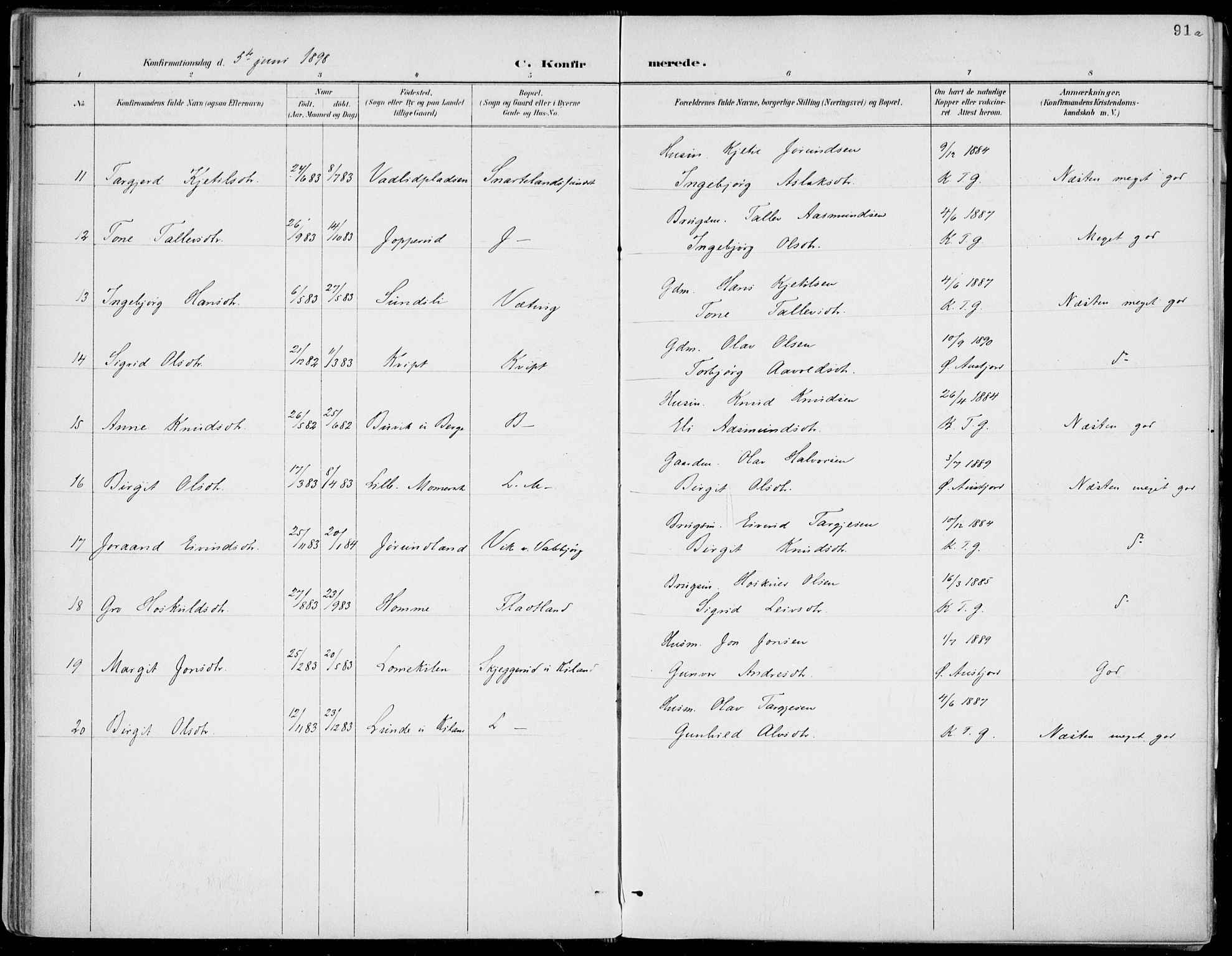 Fyresdal kirkebøker, SAKO/A-263/F/Fa/L0007: Parish register (official) no. I 7, 1887-1914, p. 91