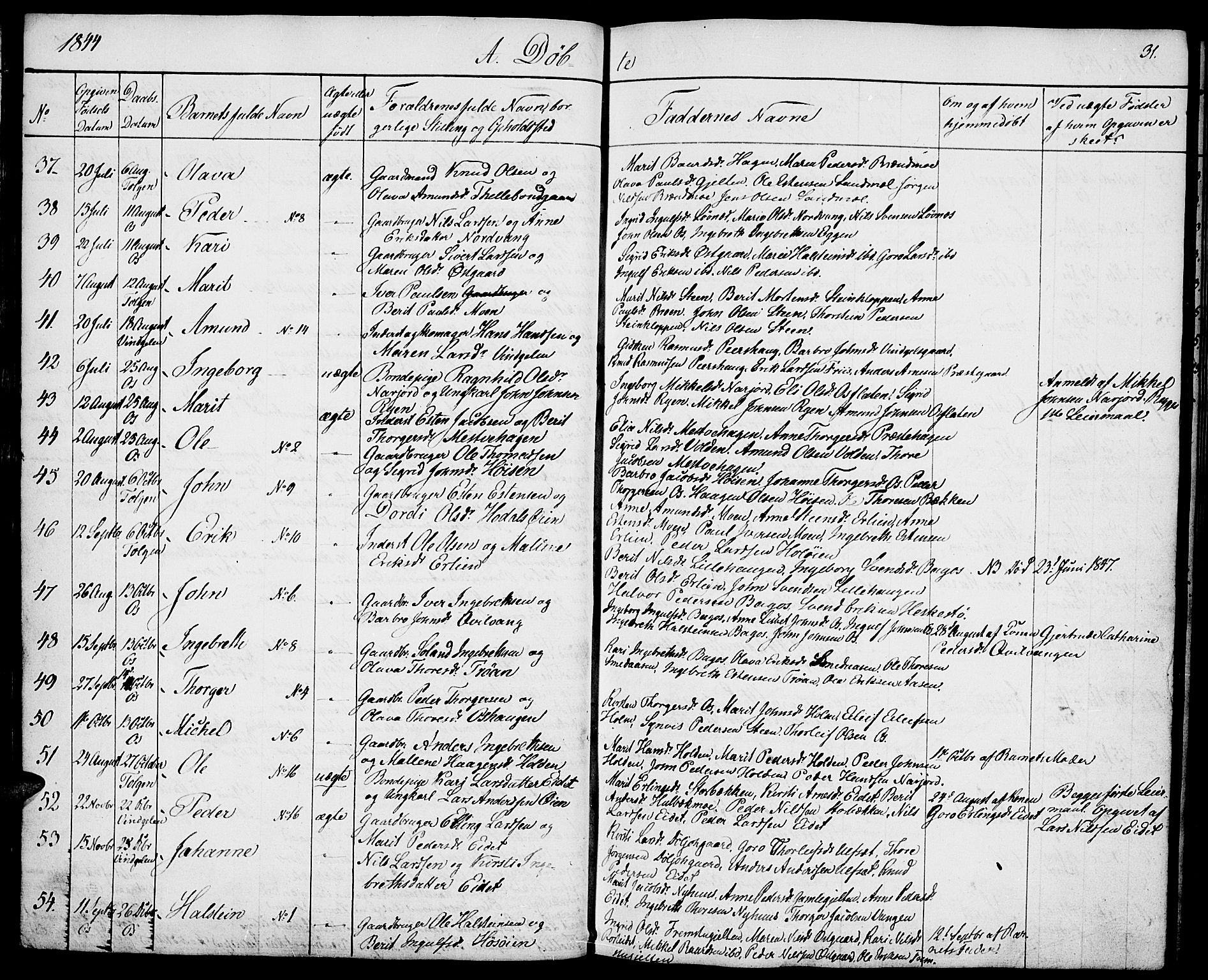 Tolga prestekontor, SAH/PREST-062/K/L0005: Parish register (official) no. 5, 1836-1852, p. 31