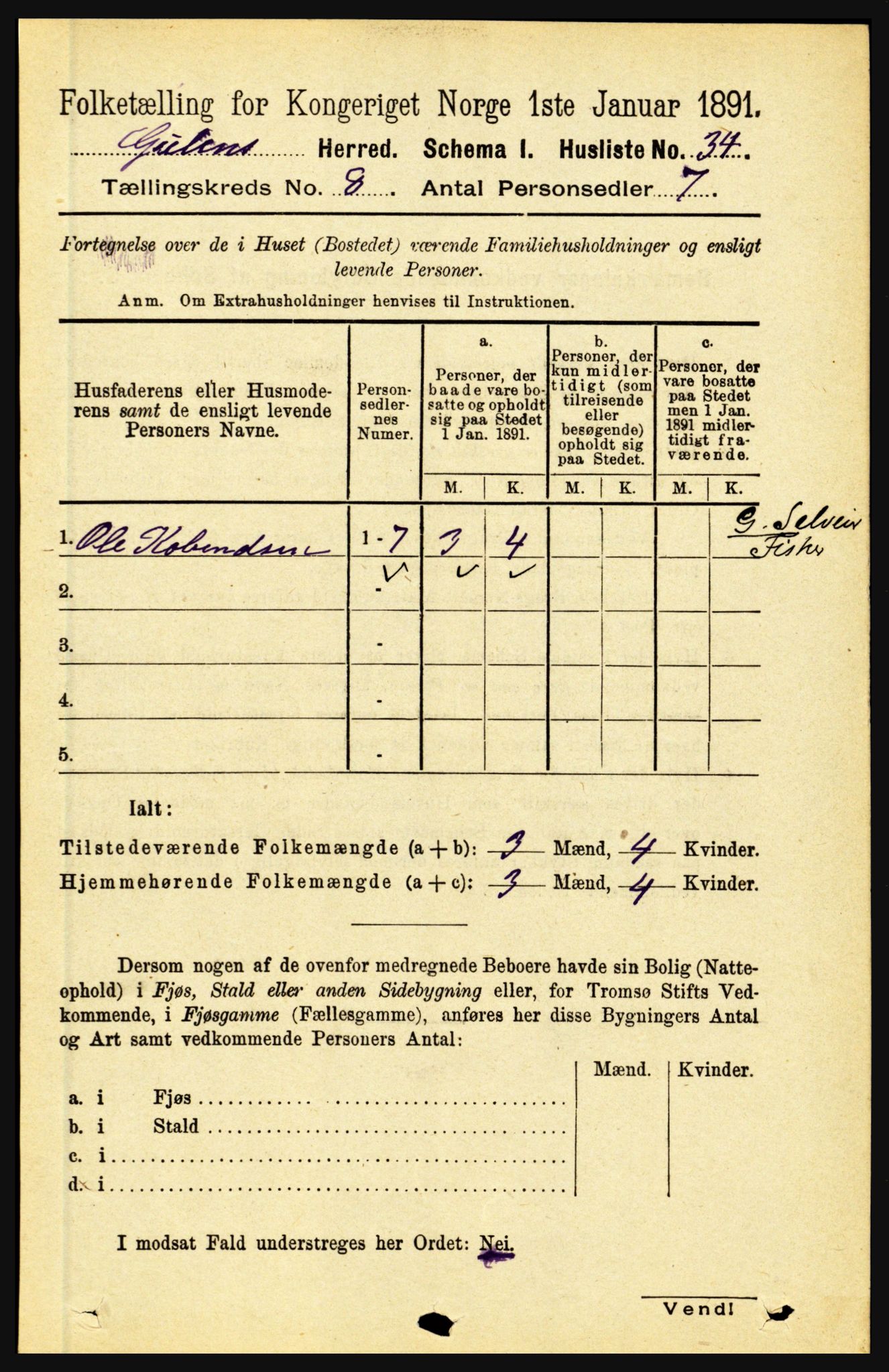 RA, 1891 census for 1411 Gulen, 1891, p. 2440