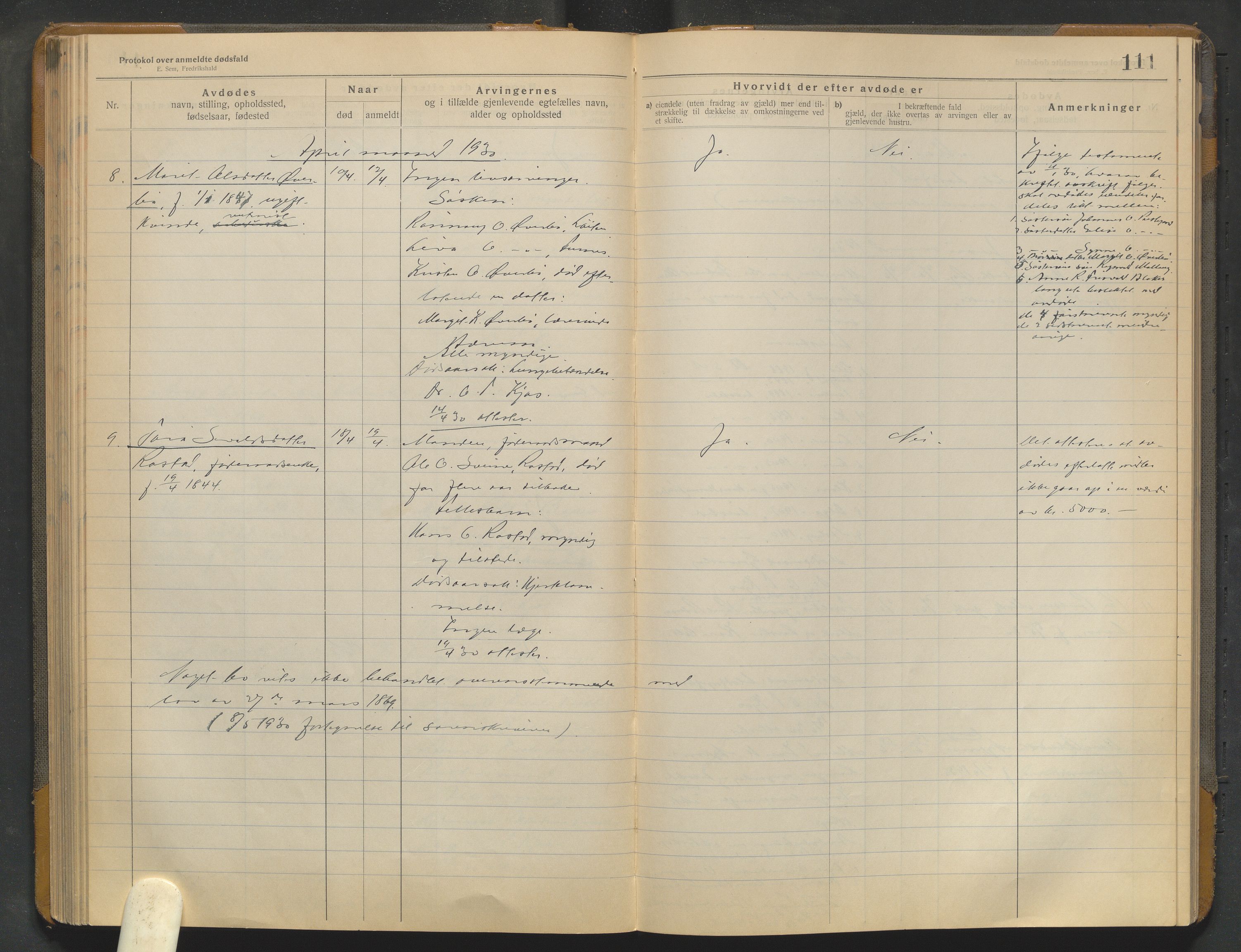 Lom lensmannskontor, AV/SAH-PGL-006/H/Ha/Haa/L0001/0004: Dødsfallsprotokoller / Dødsfallsprotokoll, 1922-1937, p. 111