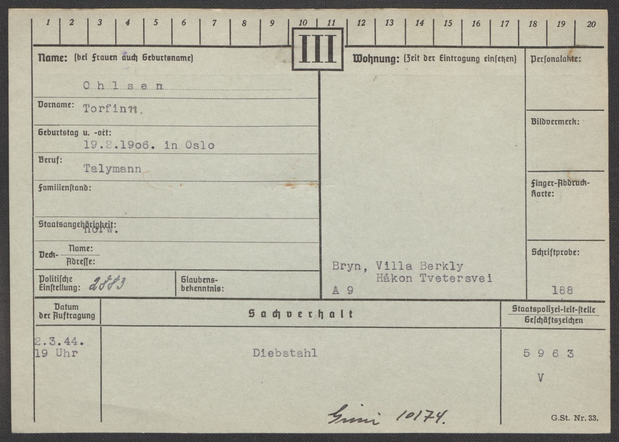 Befehlshaber der Sicherheitspolizei und des SD, AV/RA-RAFA-5969/E/Ea/Eaa/L0008: Register over norske fanger i Møllergata 19: Oelze-Ru, 1940-1945, p. 16