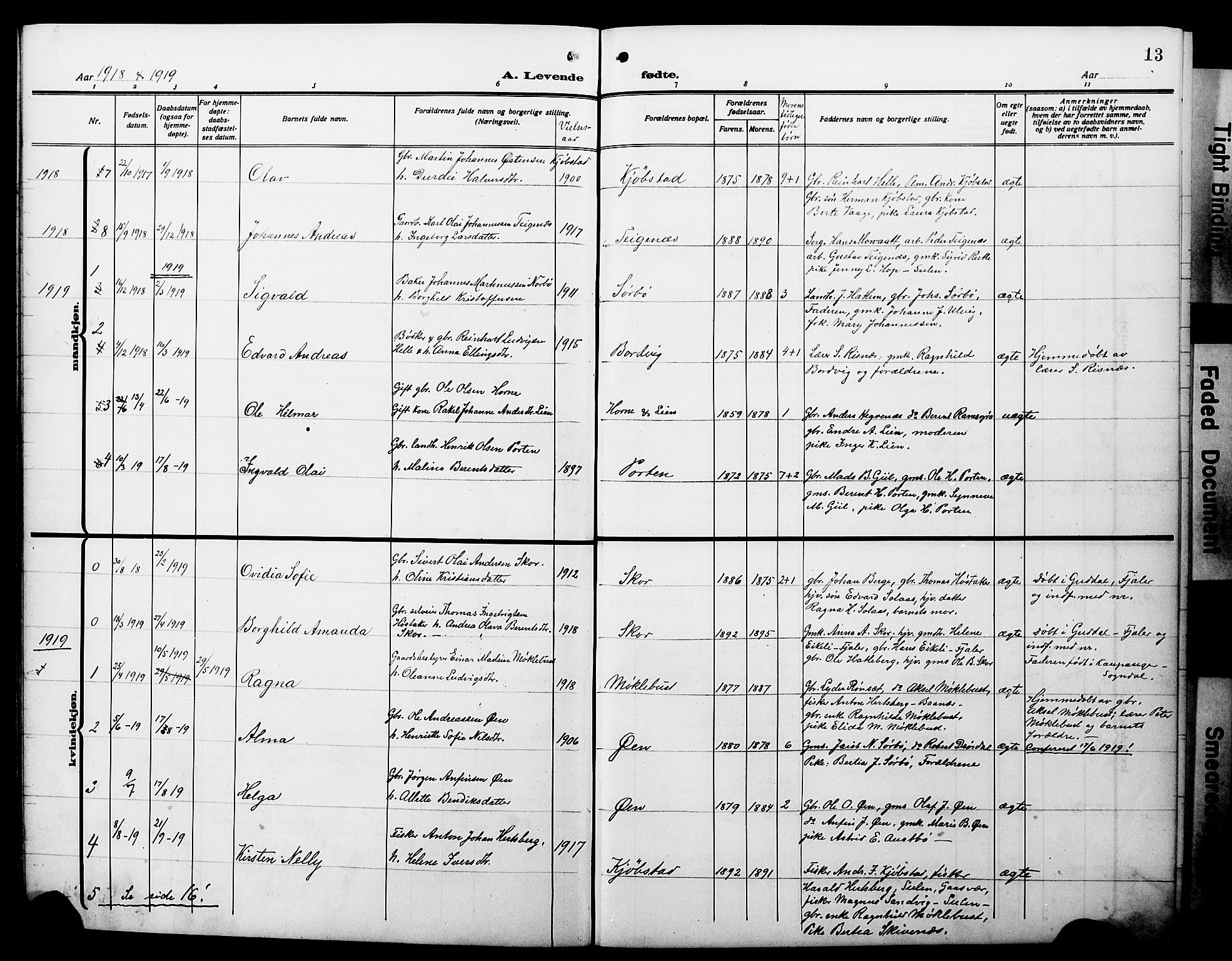 Hyllestad sokneprestembete, AV/SAB-A-80401: Parish register (copy) no. C 4, 1914-1927, p. 13