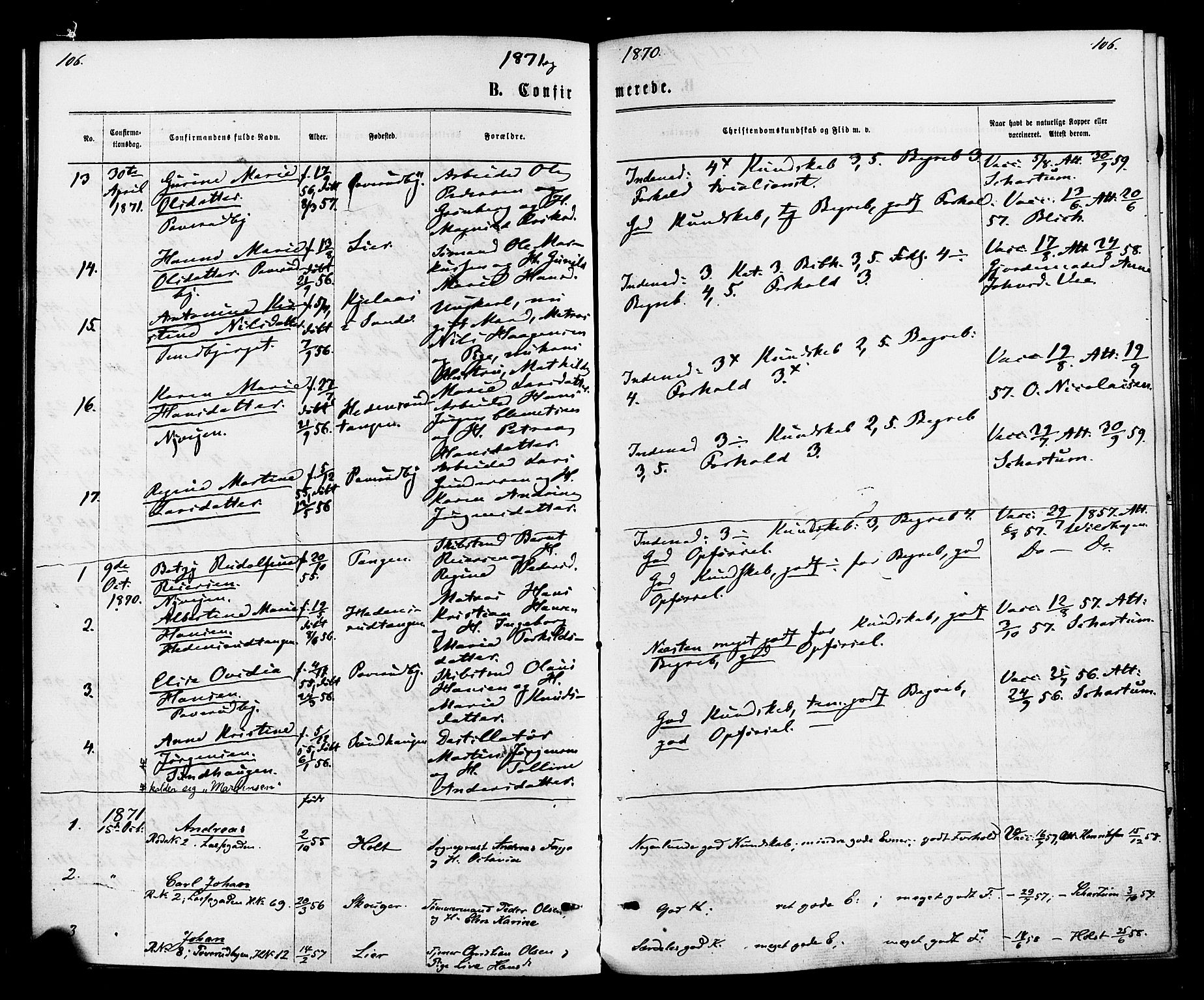 Strømsø kirkebøker, SAKO/A-246/F/Fa/L0020: Parish register (official) no. I 20, 1870-1878, p. 106
