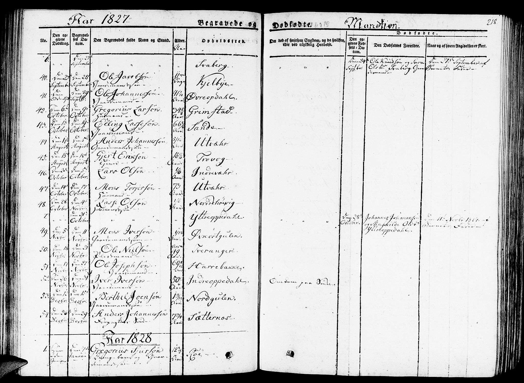 Gulen sokneprestembete, SAB/A-80201/H/Haa/Haaa/L0019: Parish register (official) no. A 19, 1826-1836, p. 218