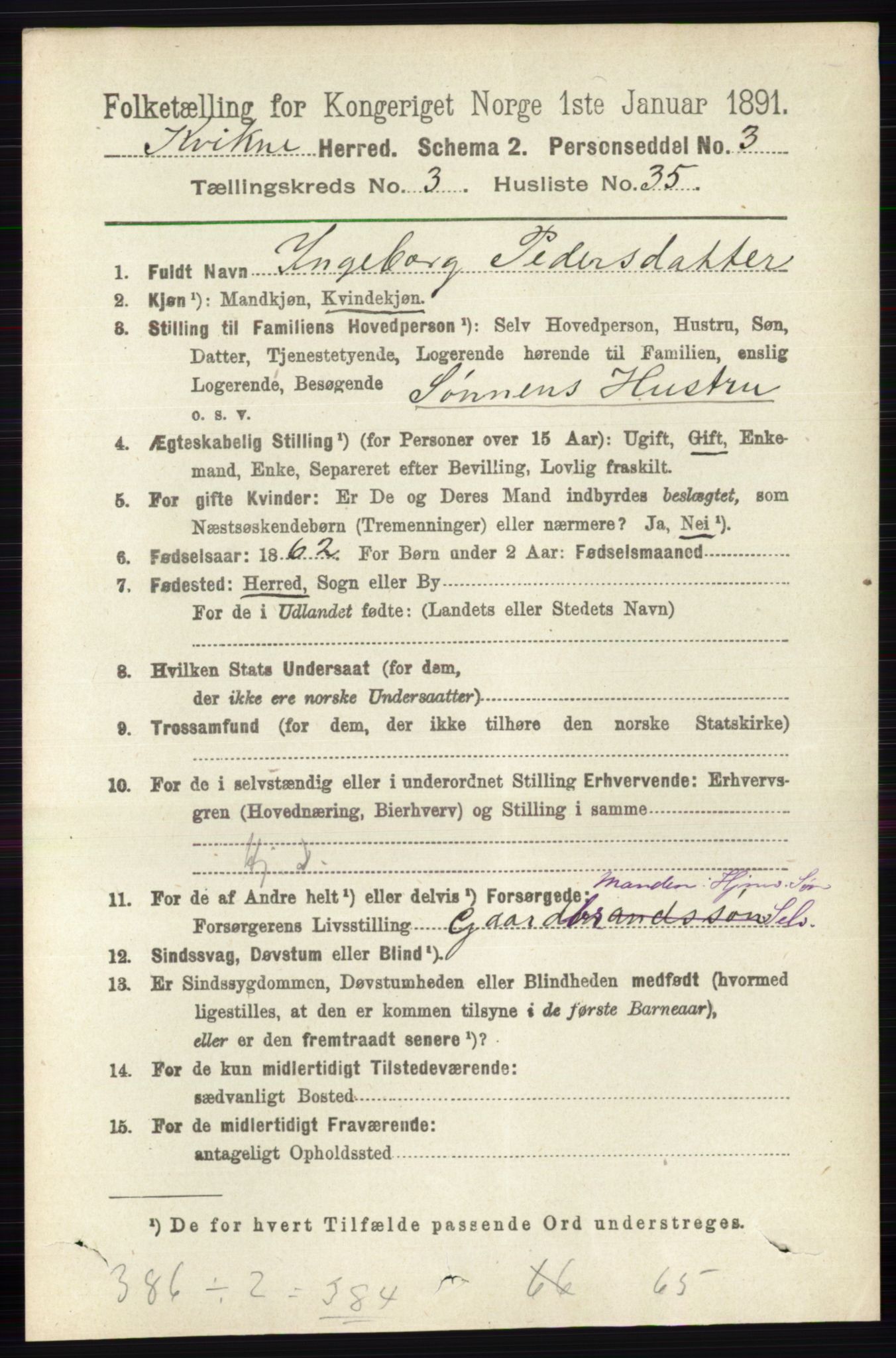 RA, 1891 census for 0440 Kvikne, 1891, p. 909