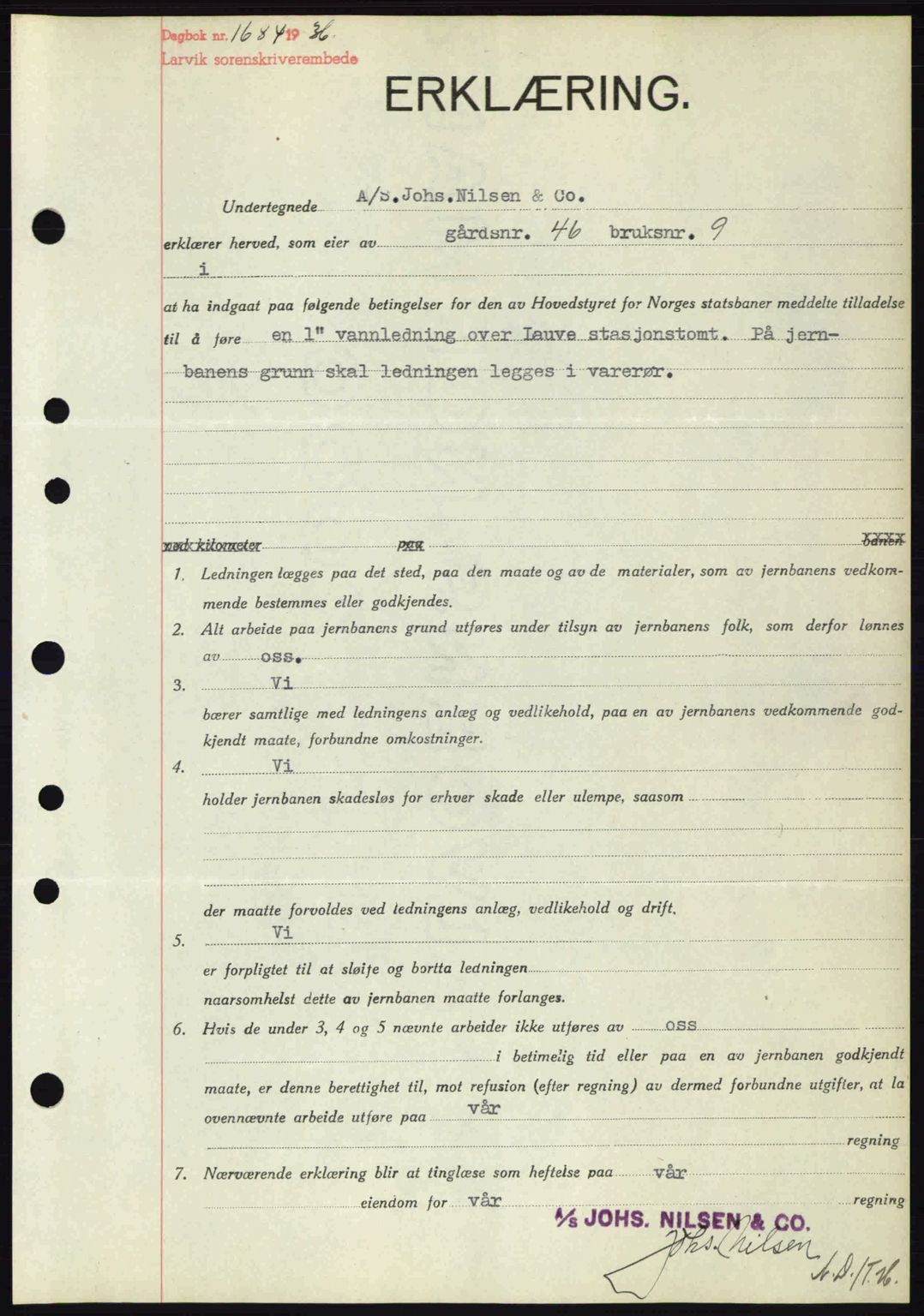 Larvik sorenskriveri, SAKO/A-83/G/Ga/Gab/L0067: Mortgage book no. A-1, 1936-1937, Diary no: : 1684/1936