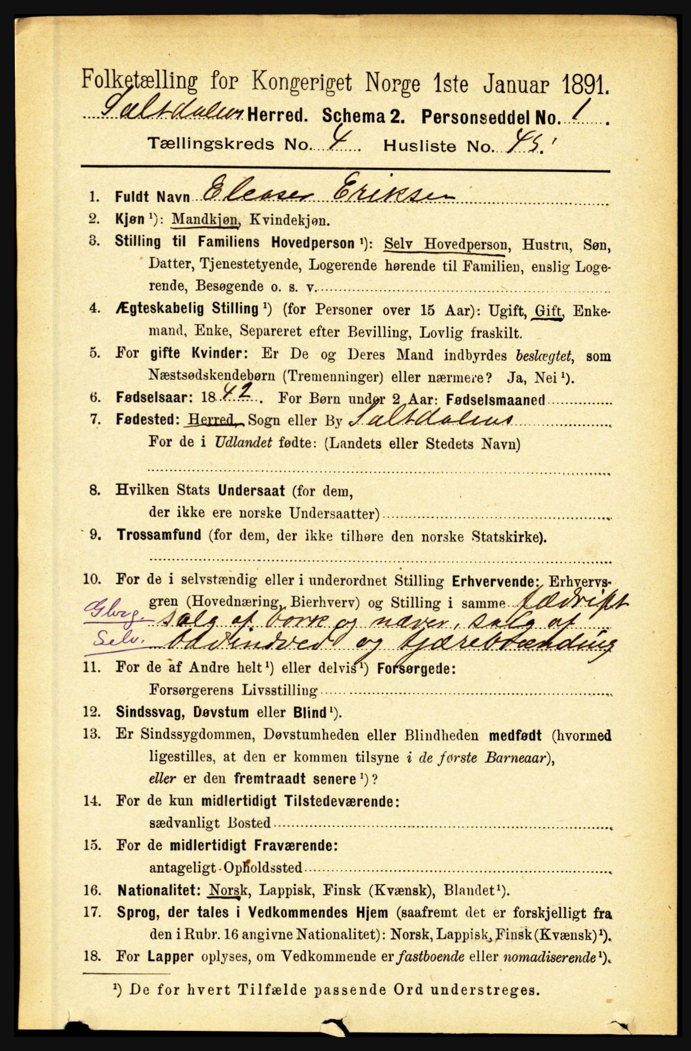 RA, 1891 census for 1840 Saltdal, 1891, p. 2628