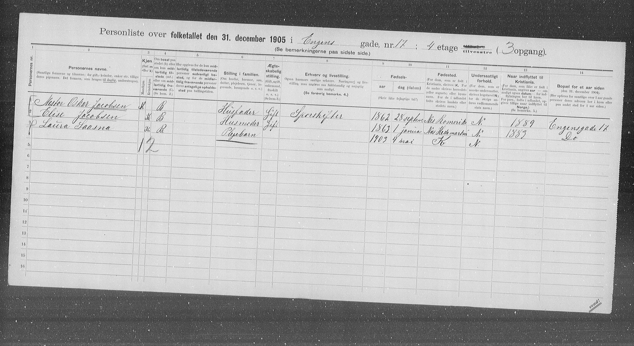 OBA, Municipal Census 1905 for Kristiania, 1905, p. 11092