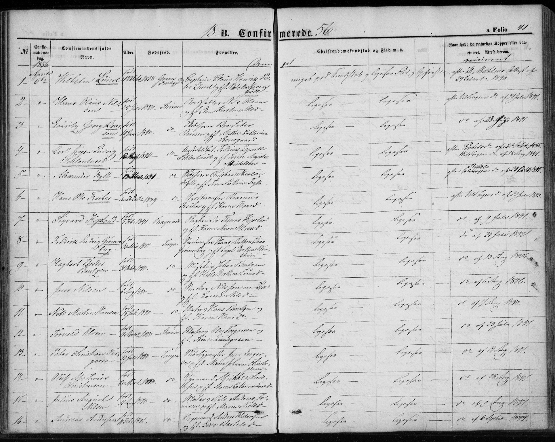 Strømsø kirkebøker, SAKO/A-246/F/Fa/L0017: Parish register (official) no. I 17, 1848-1865, p. 41