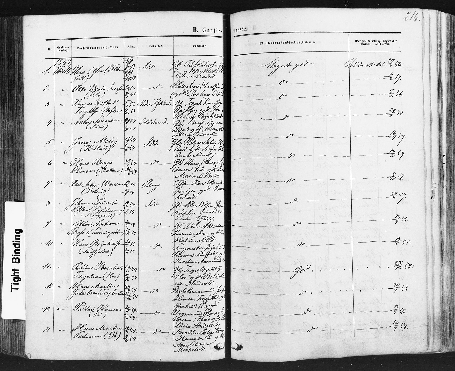 Idd prestekontor Kirkebøker, SAO/A-10911/F/Fc/L0005: Parish register (official) no. III 5, 1861-1877, p. 216