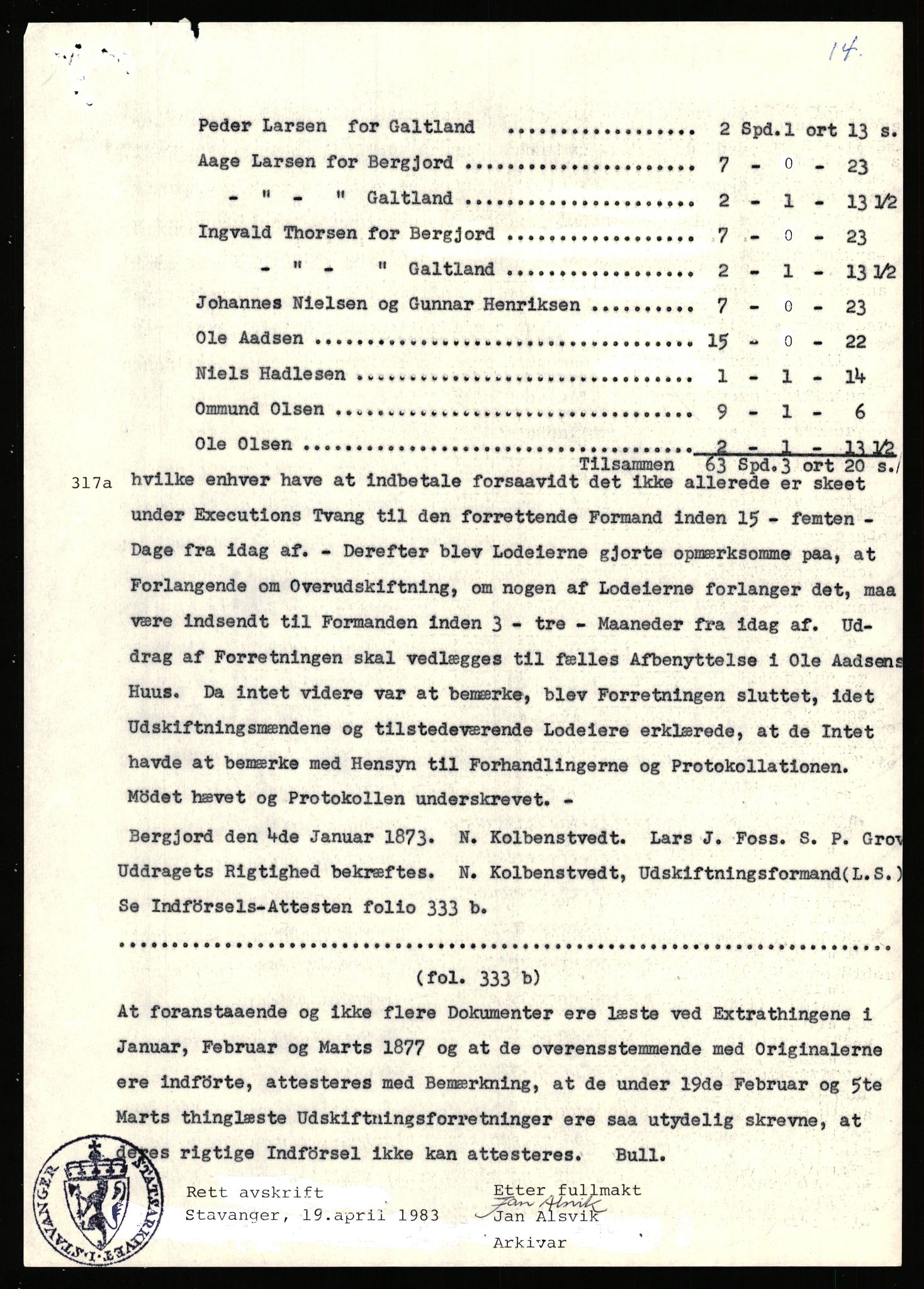 Statsarkivet i Stavanger, SAST/A-101971/03/Y/Yj/L0007: Avskrifter sortert etter gårdsnavn: Berekvam - Birkeland, 1750-1930, p. 403