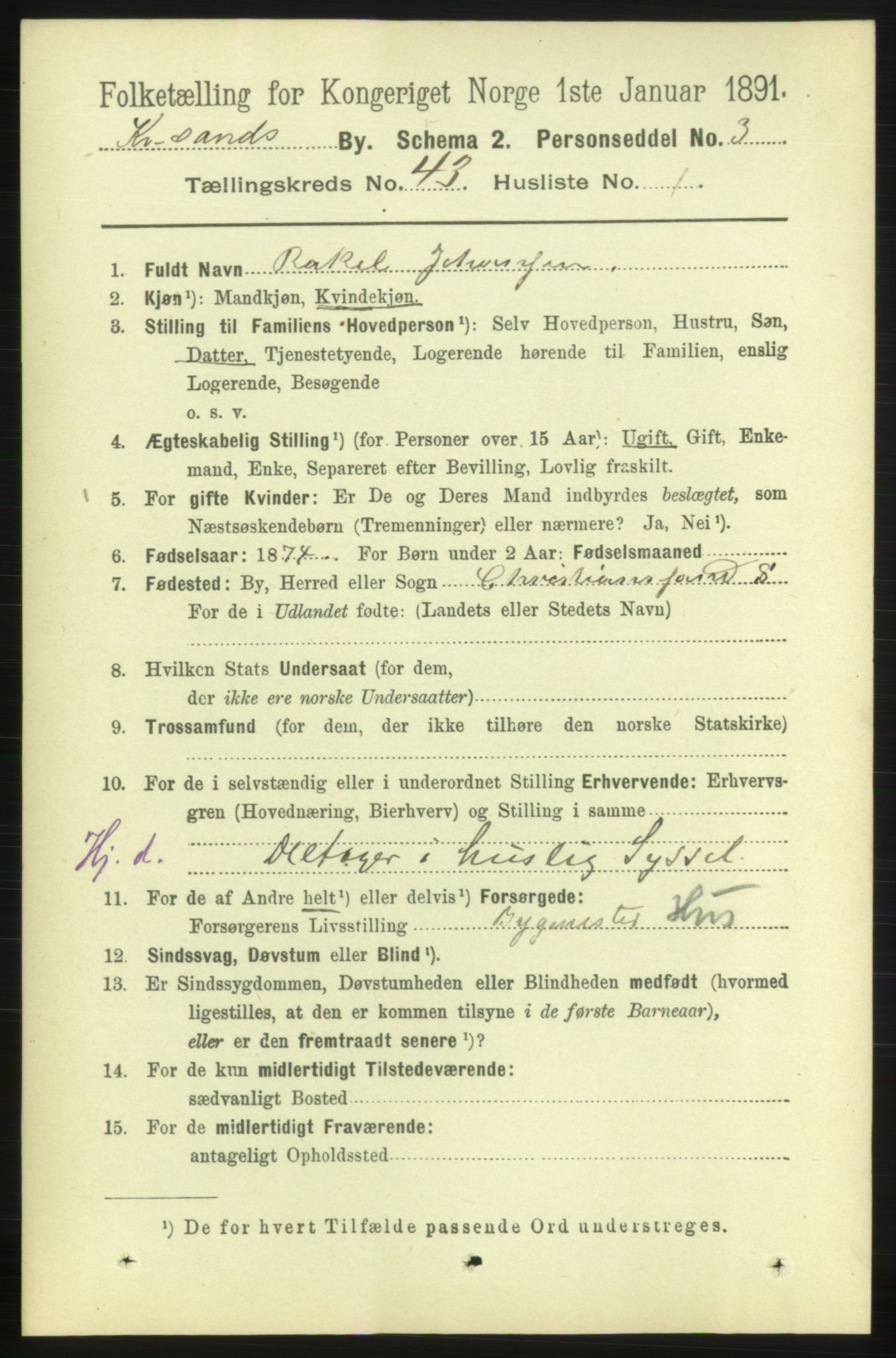 RA, 1891 census for 1001 Kristiansand, 1891, p. 13175