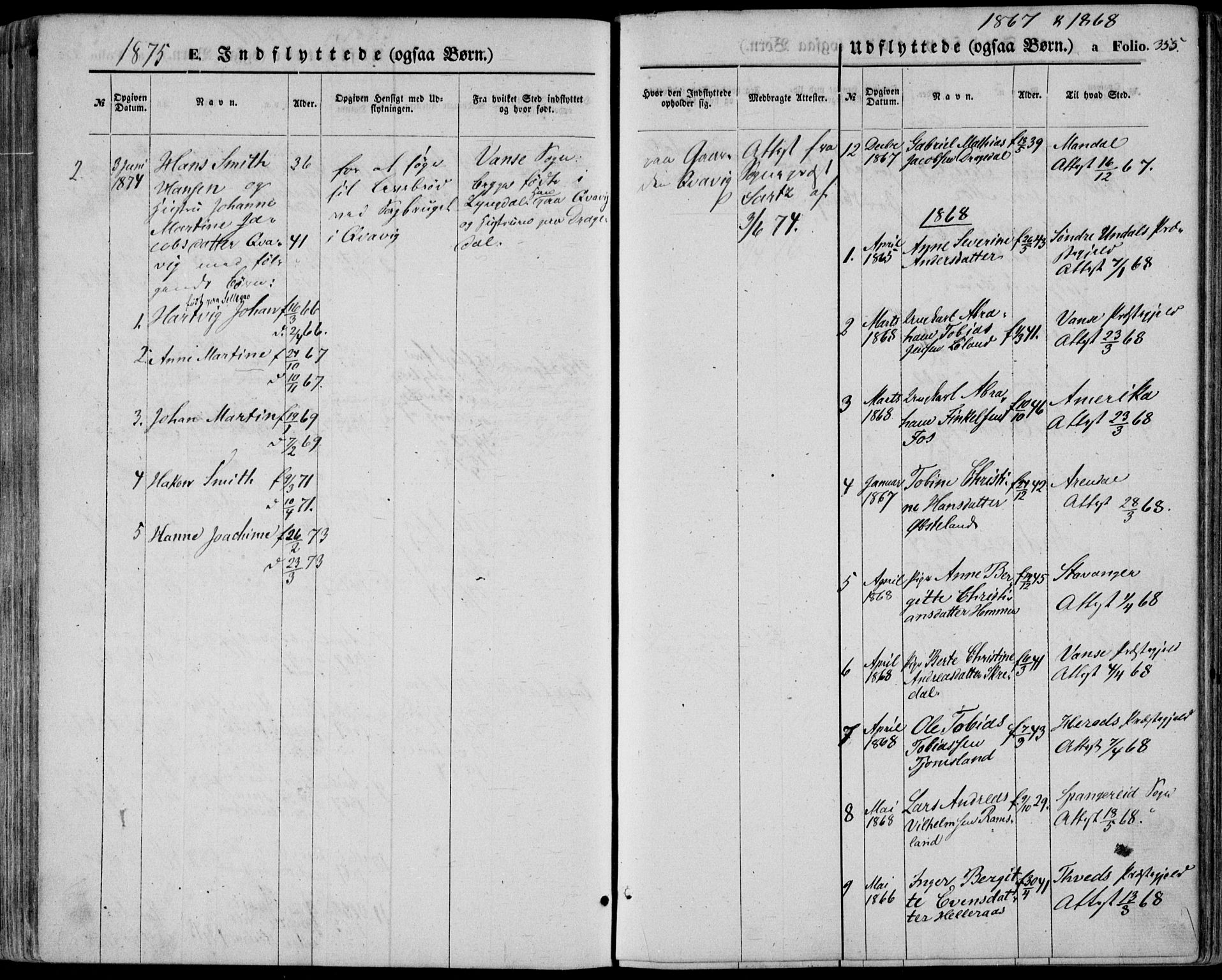 Lyngdal sokneprestkontor, SAK/1111-0029/F/Fa/Fac/L0010: Parish register (official) no. A 10, 1865-1878, p. 355