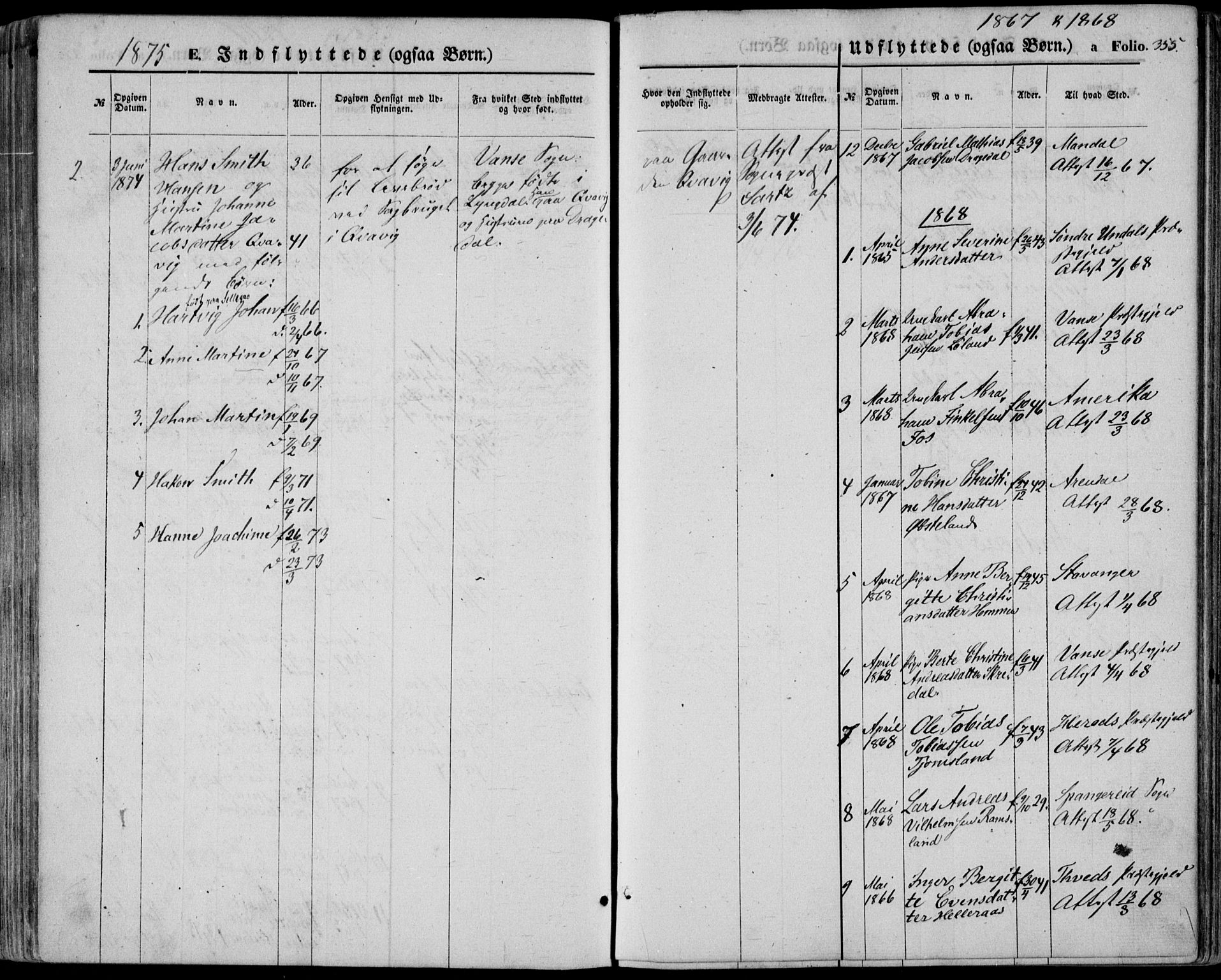 Lyngdal sokneprestkontor, AV/SAK-1111-0029/F/Fa/Fac/L0010: Parish register (official) no. A 10, 1865-1878, p. 355