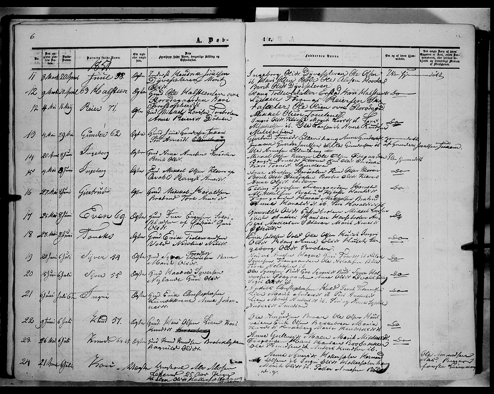 Sør-Aurdal prestekontor, AV/SAH-PREST-128/H/Ha/Haa/L0005: Parish register (official) no. 5, 1849-1876, p. 6