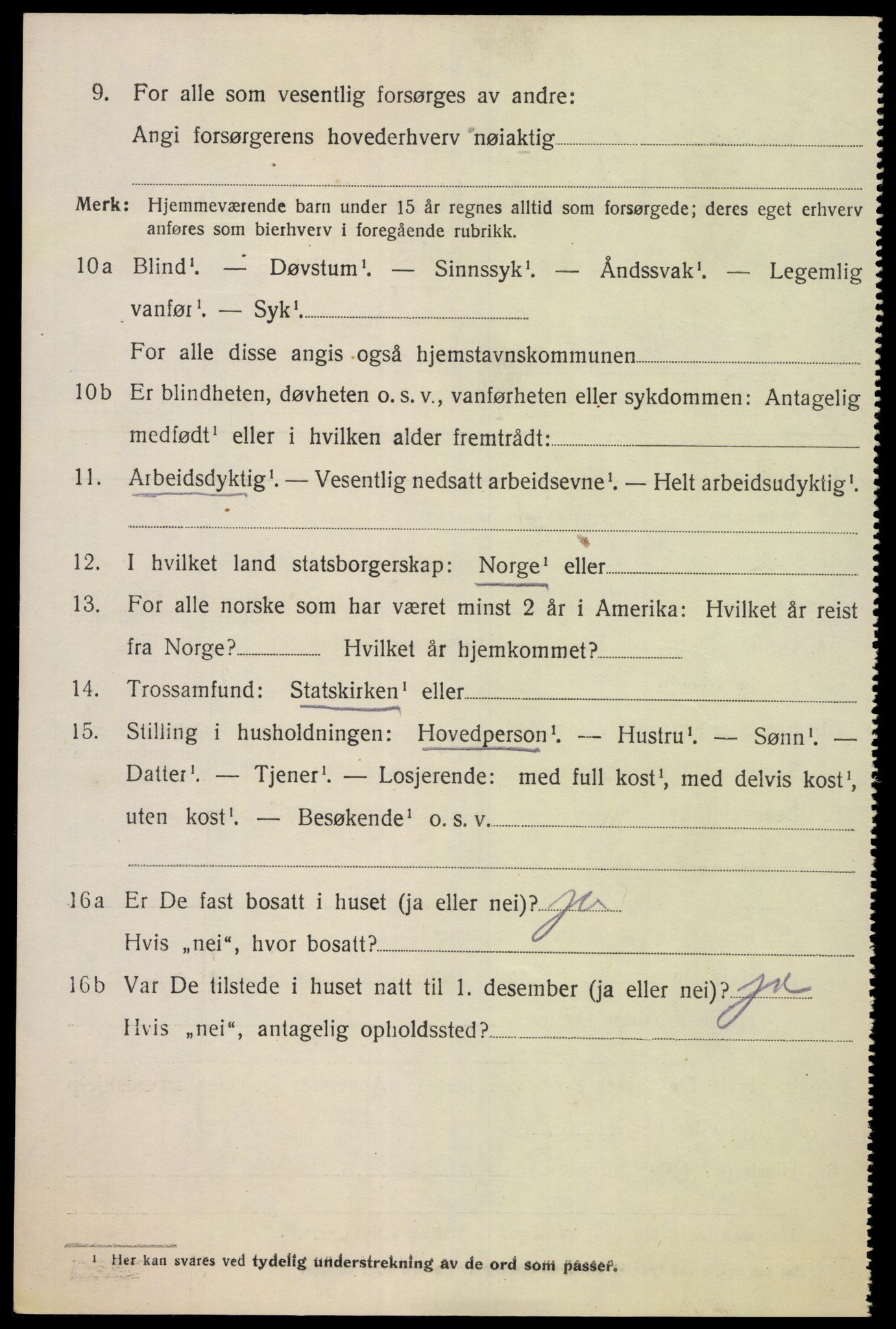 SAK, 1920 census for Oddernes, 1920, p. 10354