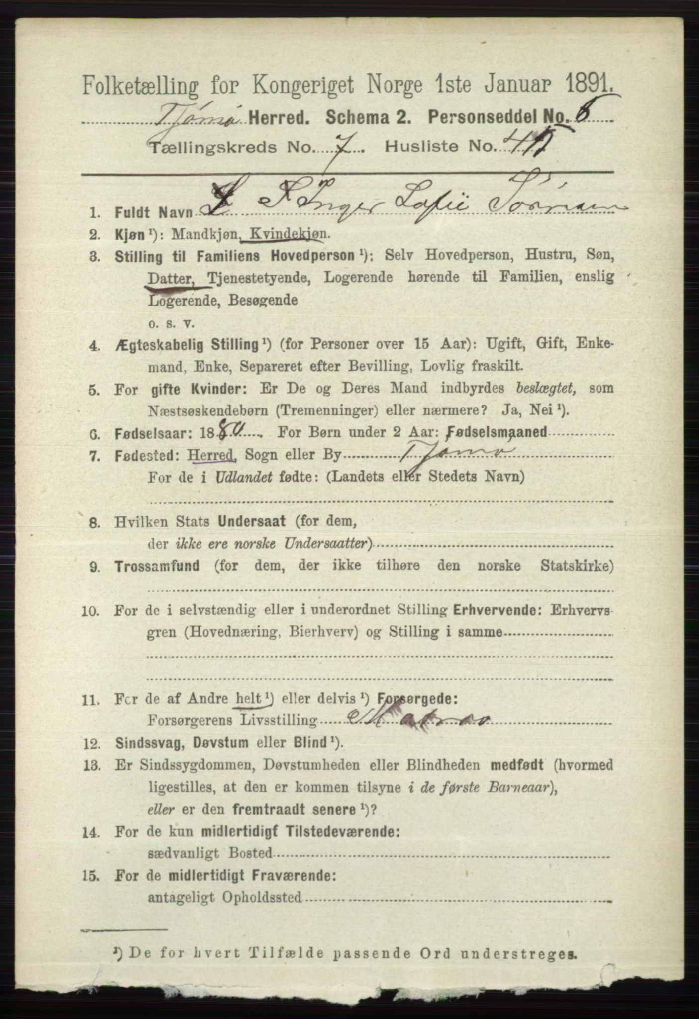 RA, 1891 census for 0723 Tjøme, 1891, p. 2718