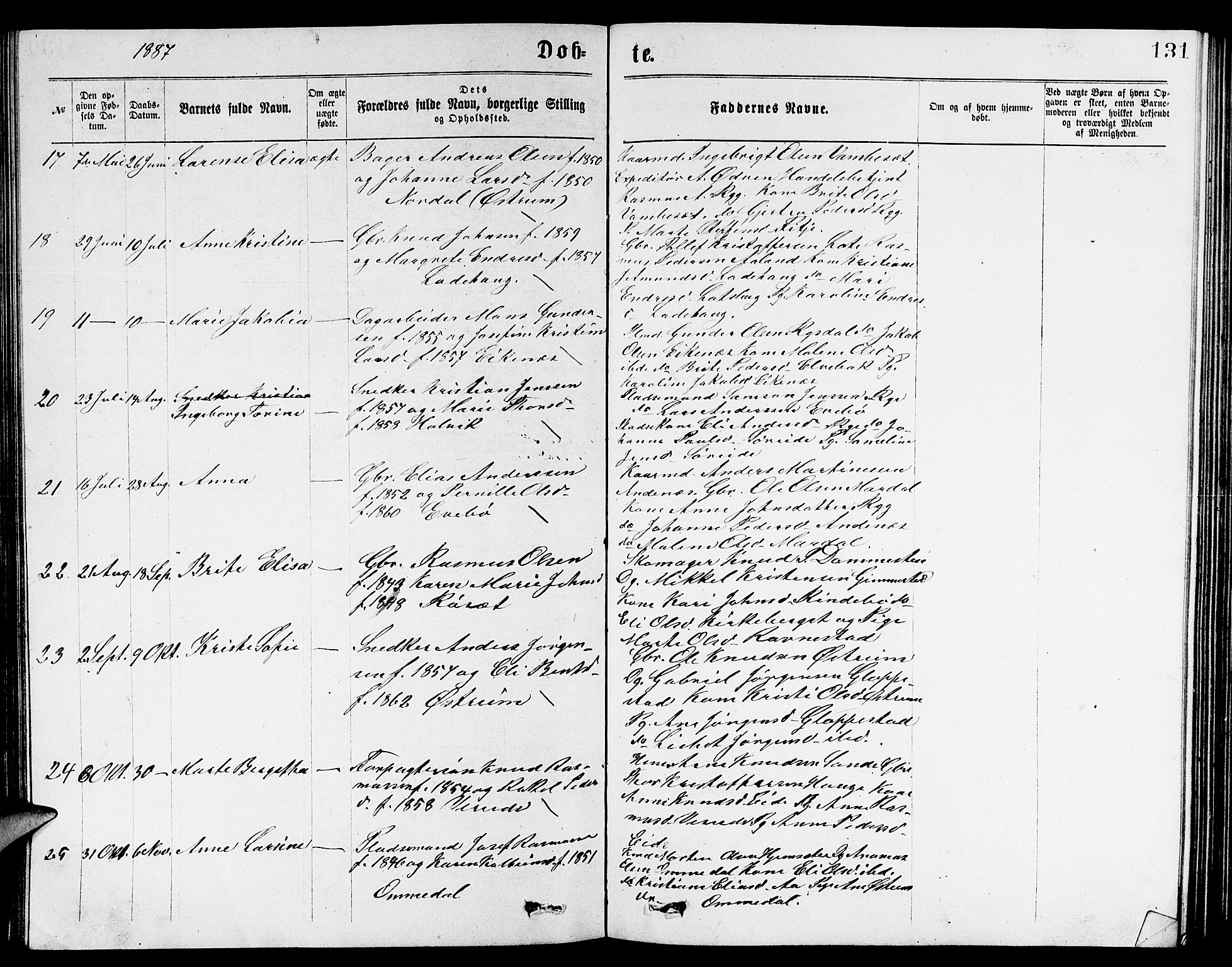 Gloppen sokneprestembete, AV/SAB-A-80101/H/Hab/Habb/L0001: Parish register (copy) no. B 1, 1872-1888, p. 131