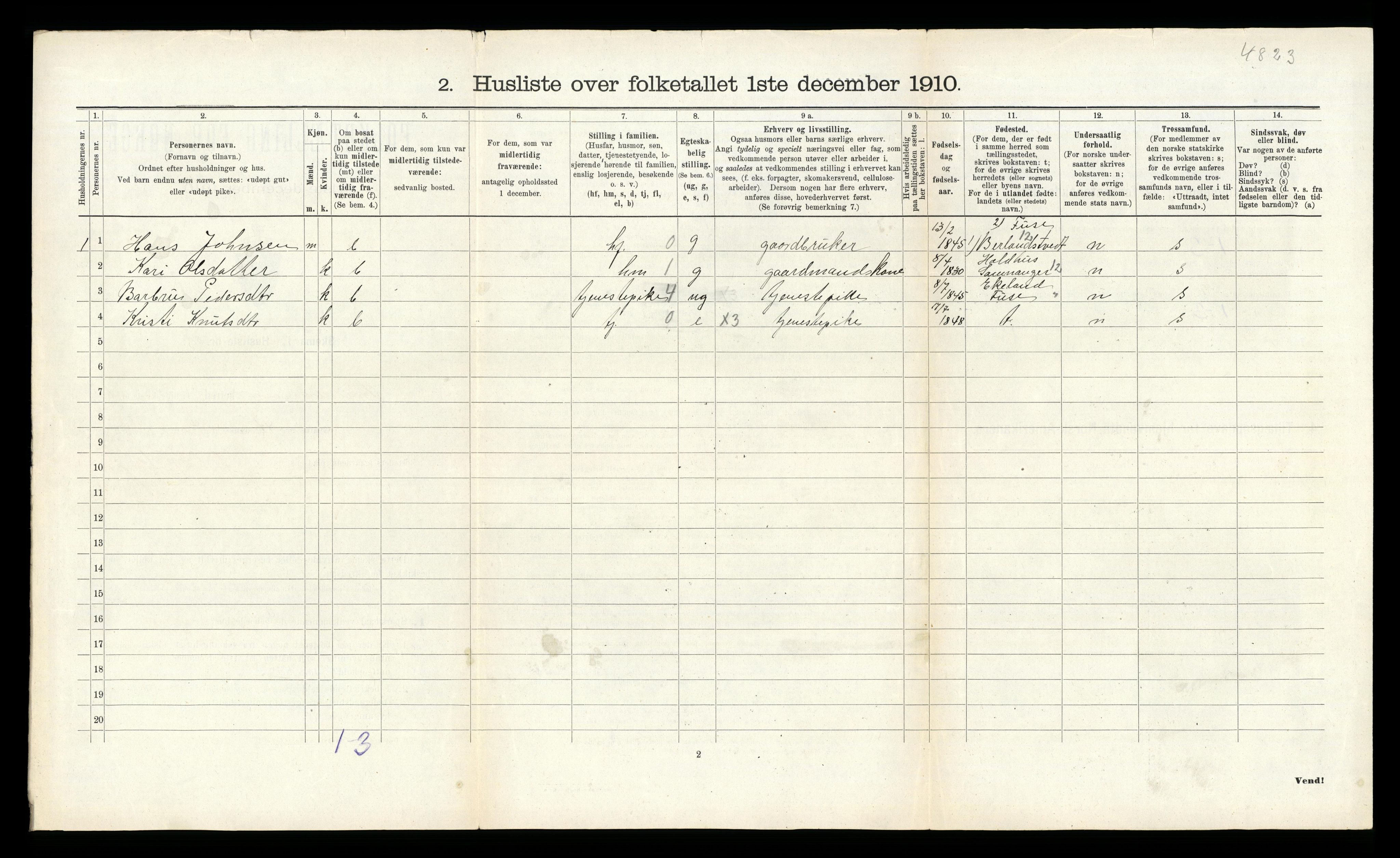 RA, 1910 census for Strandebarm, 1910, p. 125