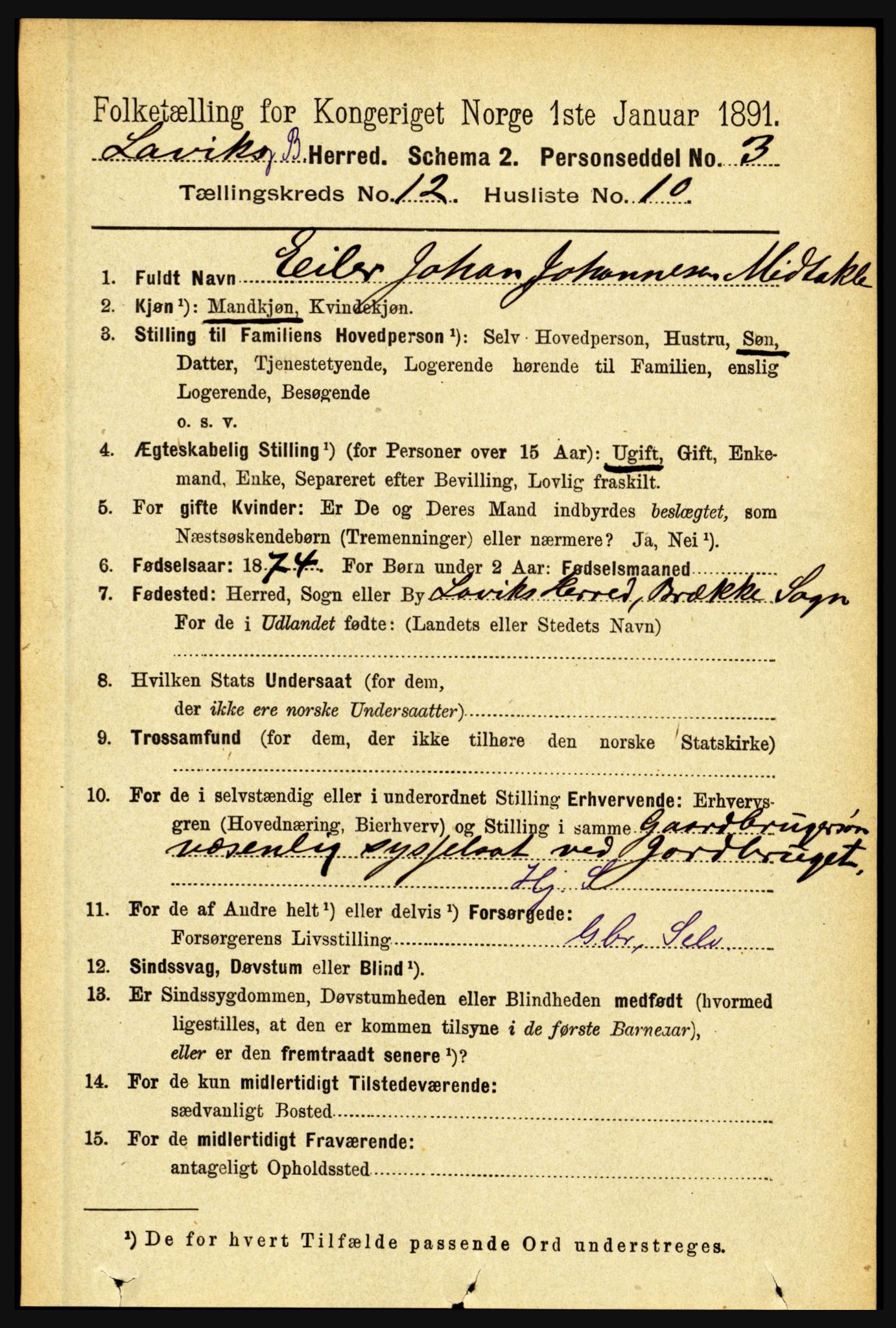 RA, 1891 census for 1415 Lavik og Brekke, 1891, p. 2416