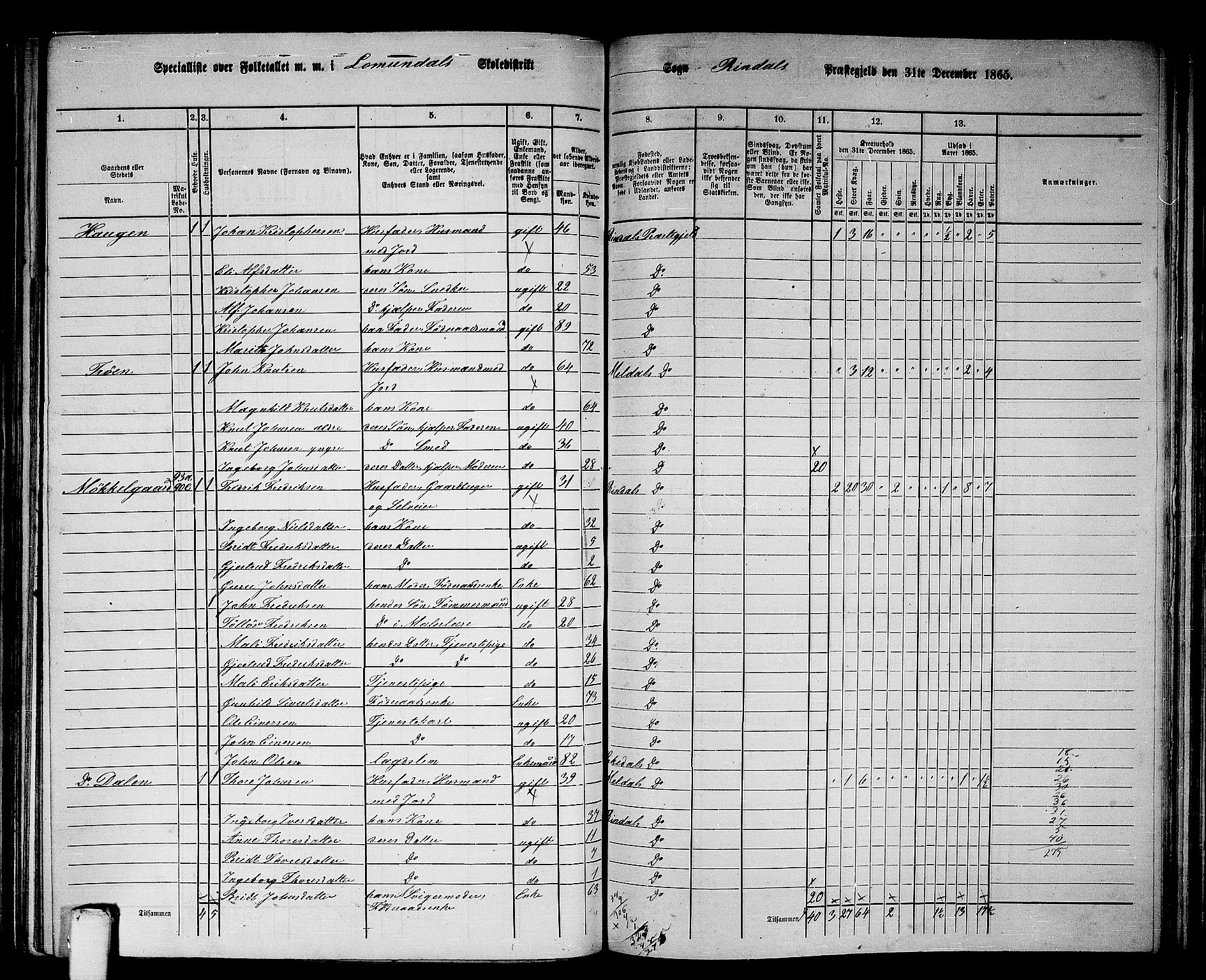 RA, 1865 census for Rindal, 1865, p. 16