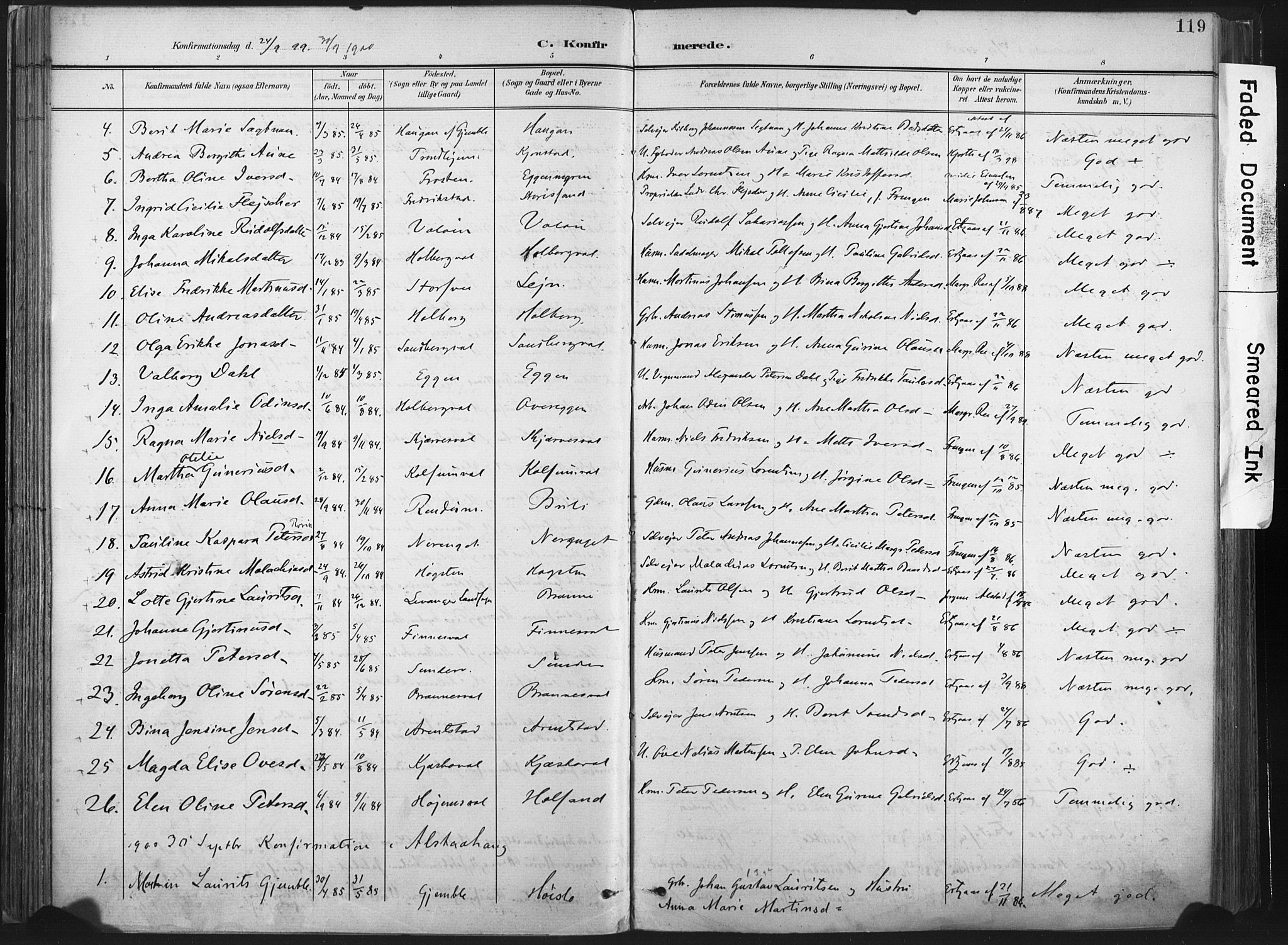 Ministerialprotokoller, klokkerbøker og fødselsregistre - Nord-Trøndelag, SAT/A-1458/717/L0162: Parish register (official) no. 717A12, 1898-1923, p. 119