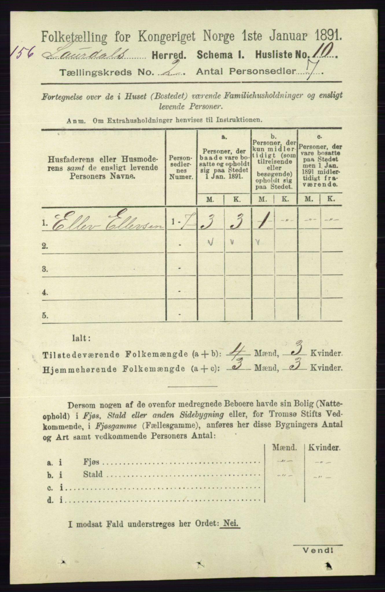 RA, 1891 census for 0833 Lårdal, 1891, p. 580