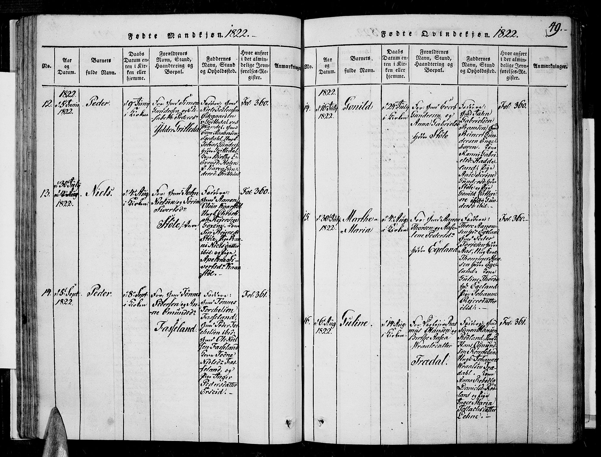 Sør-Audnedal sokneprestkontor, AV/SAK-1111-0039/F/Fa/Fab/L0005: Parish register (official) no. A 5, 1816-1830, p. 49