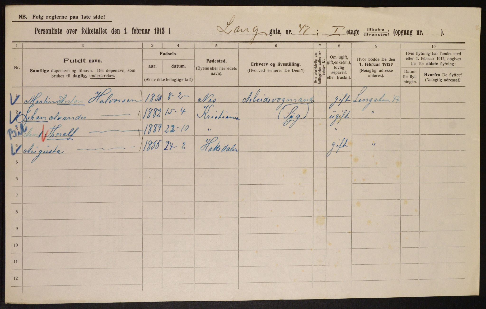 OBA, Municipal Census 1913 for Kristiania, 1913, p. 56672