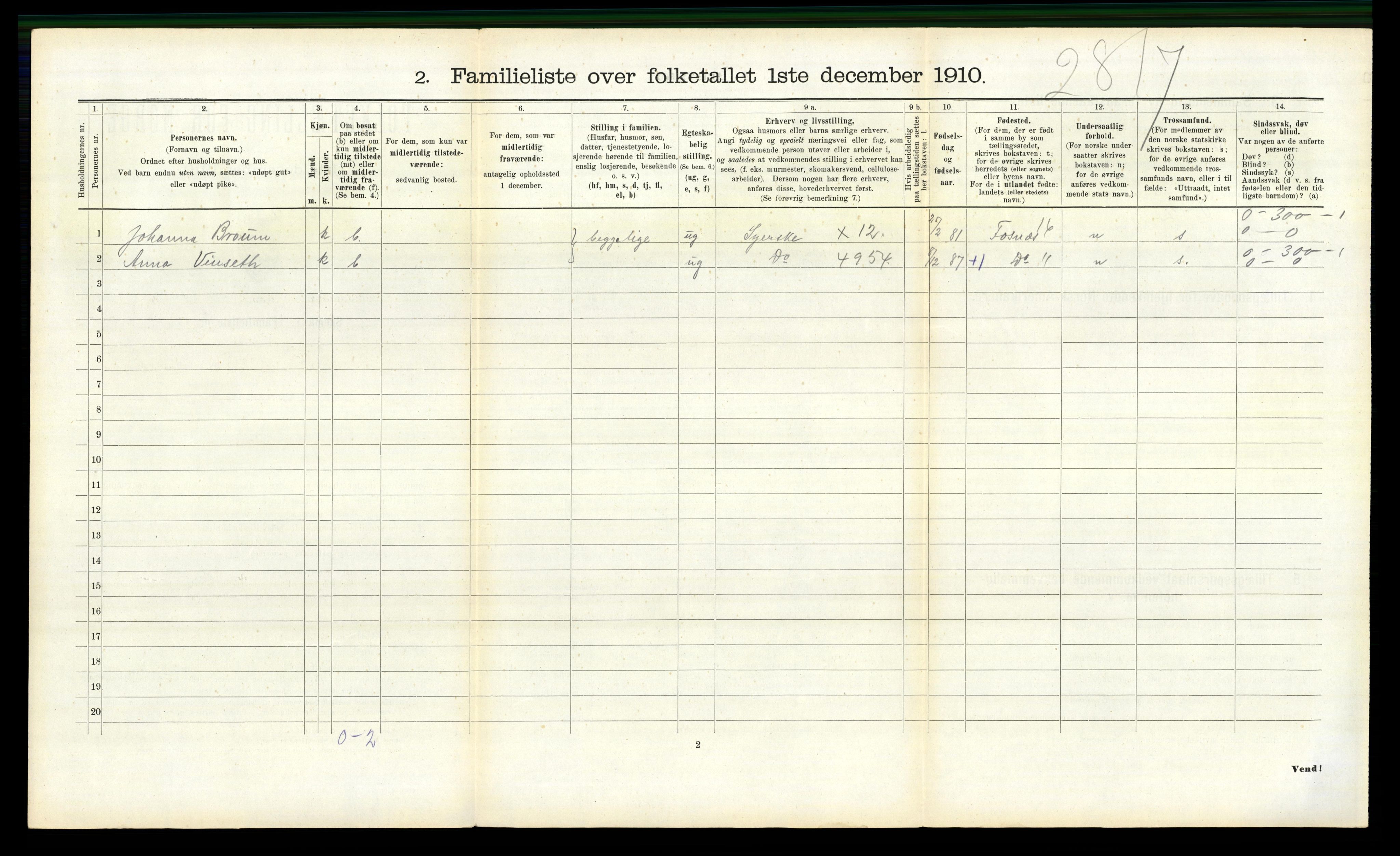 RA, 1910 census for Namsos, 1910, p. 375