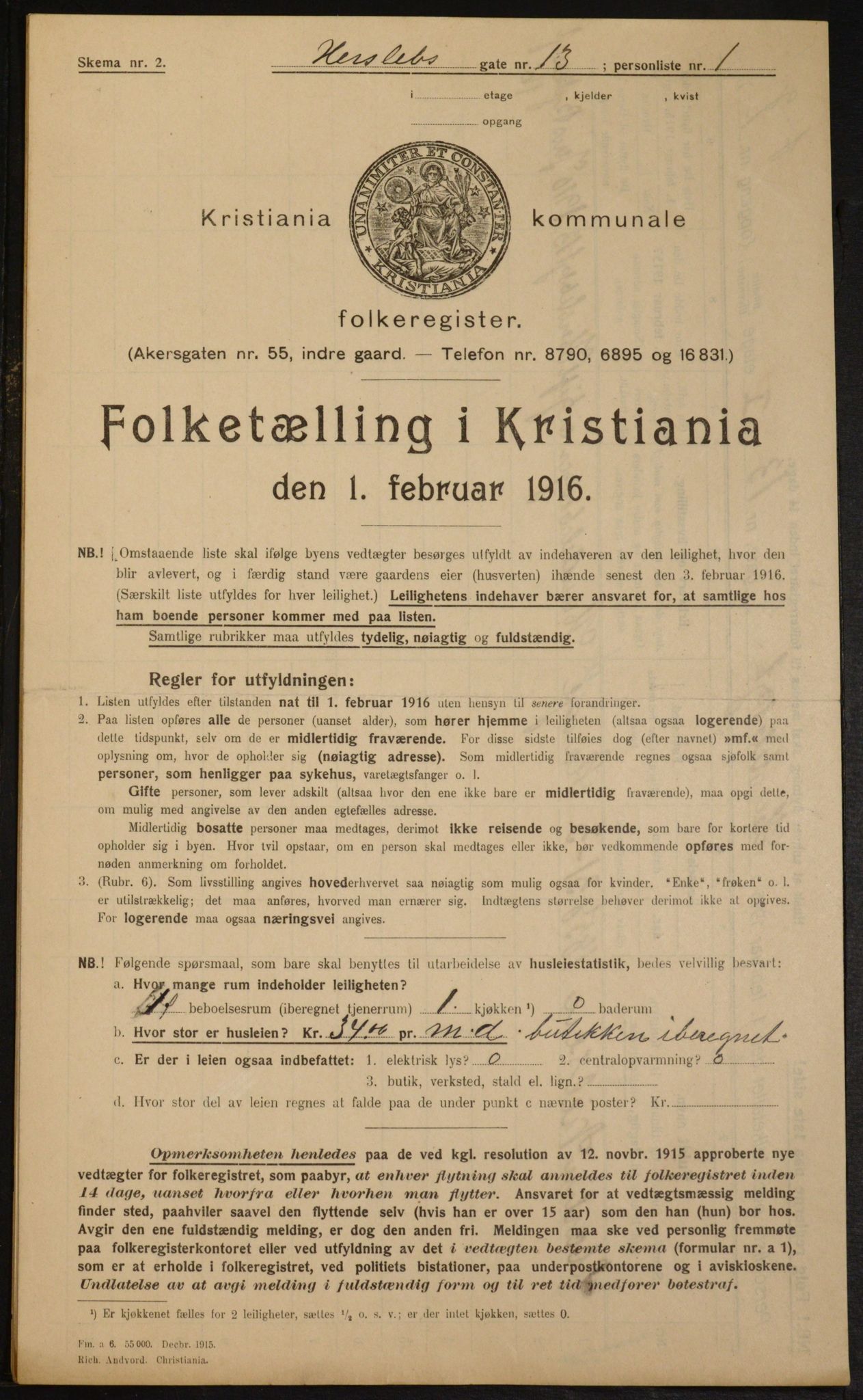 OBA, Municipal Census 1916 for Kristiania, 1916, p. 40066